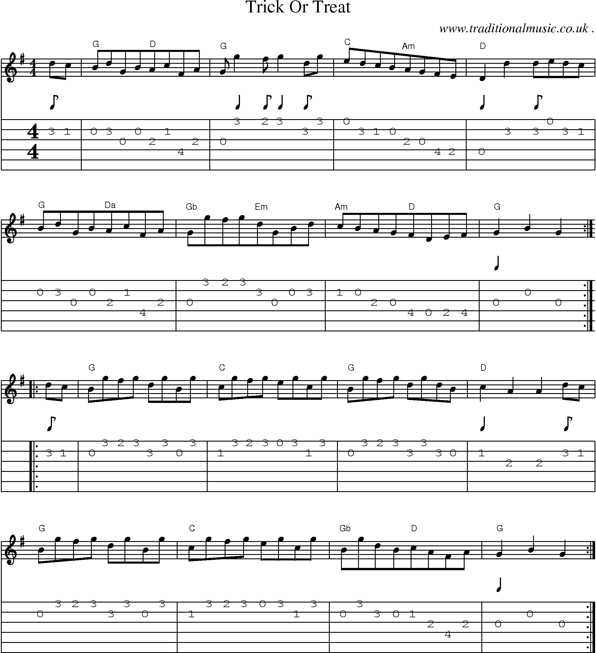 Sheet-Music and Guitar Tabs for Trick Or Treat