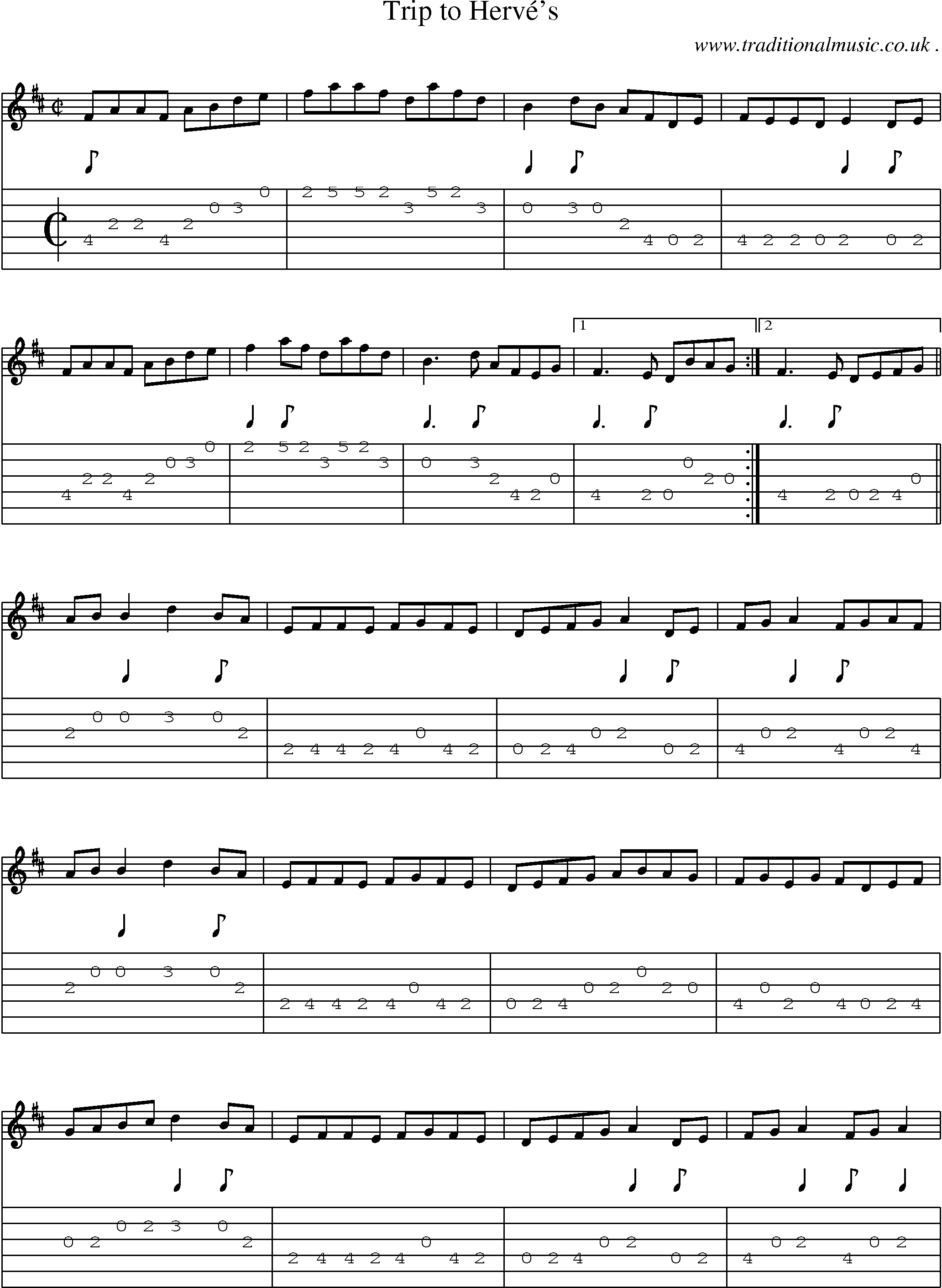Sheet-Music and Guitar Tabs for Trip To Herve