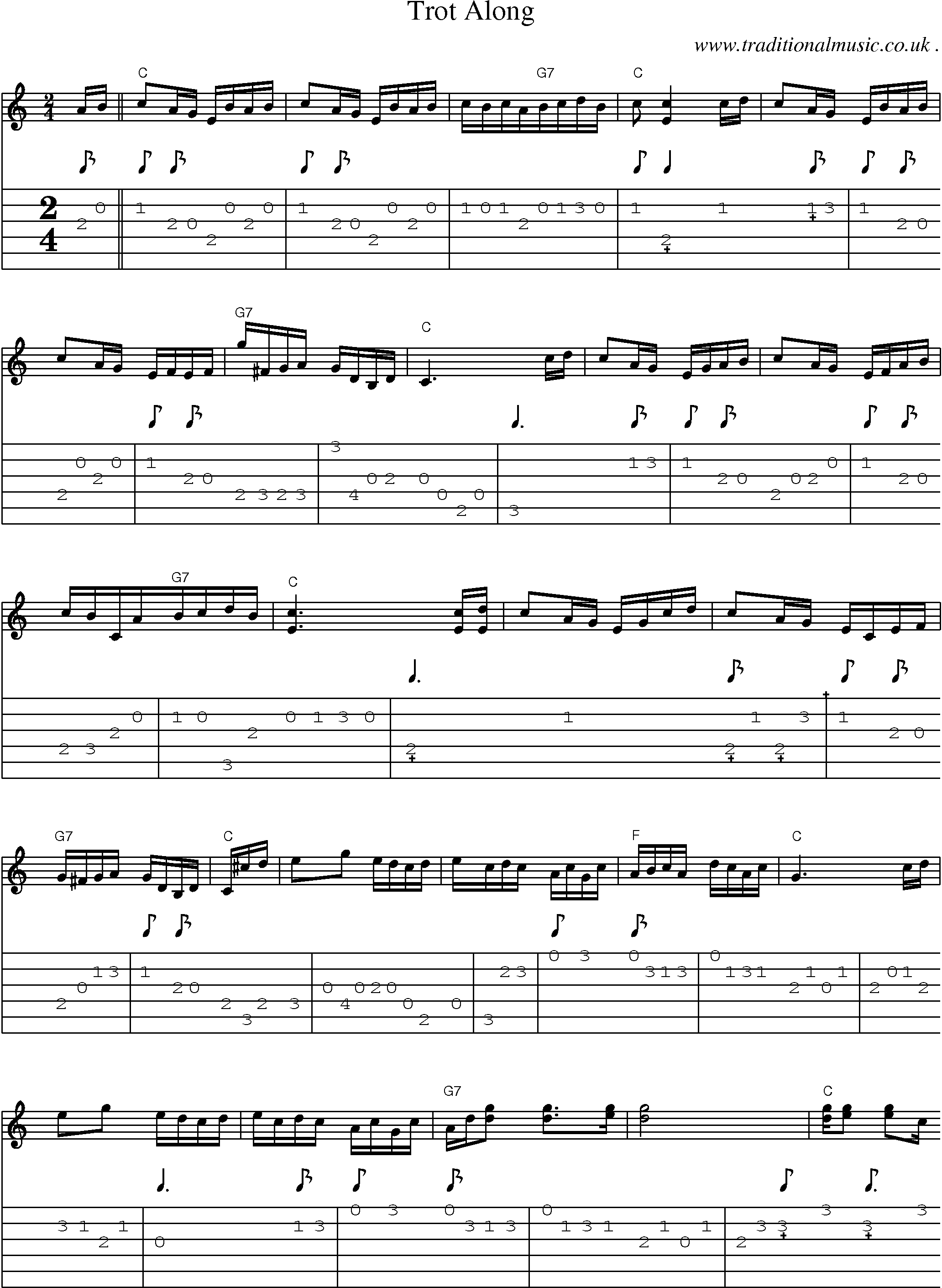 Sheet-Music and Guitar Tabs for Trot Along