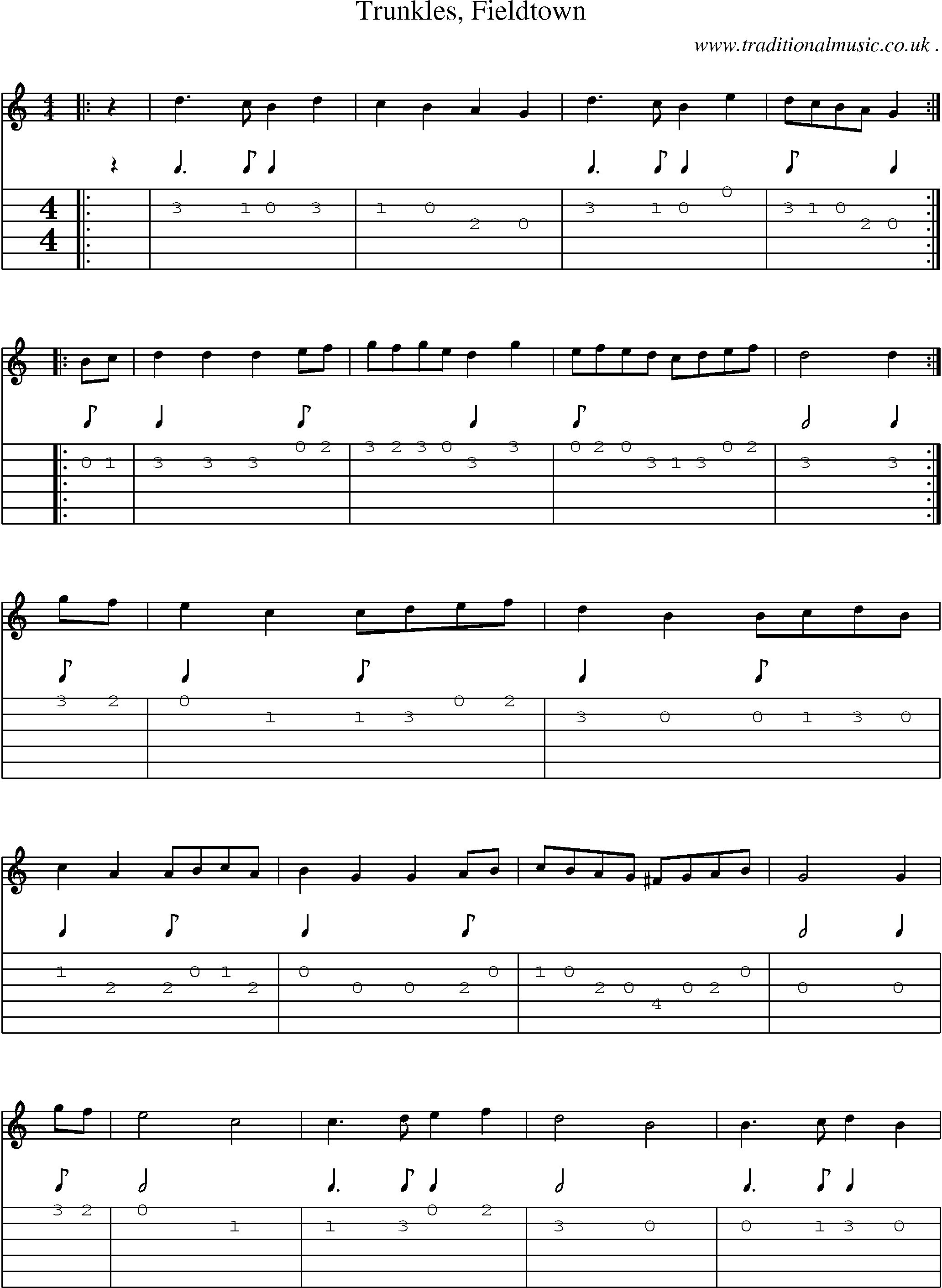 Sheet-Music and Guitar Tabs for Trunkles Fieldtown