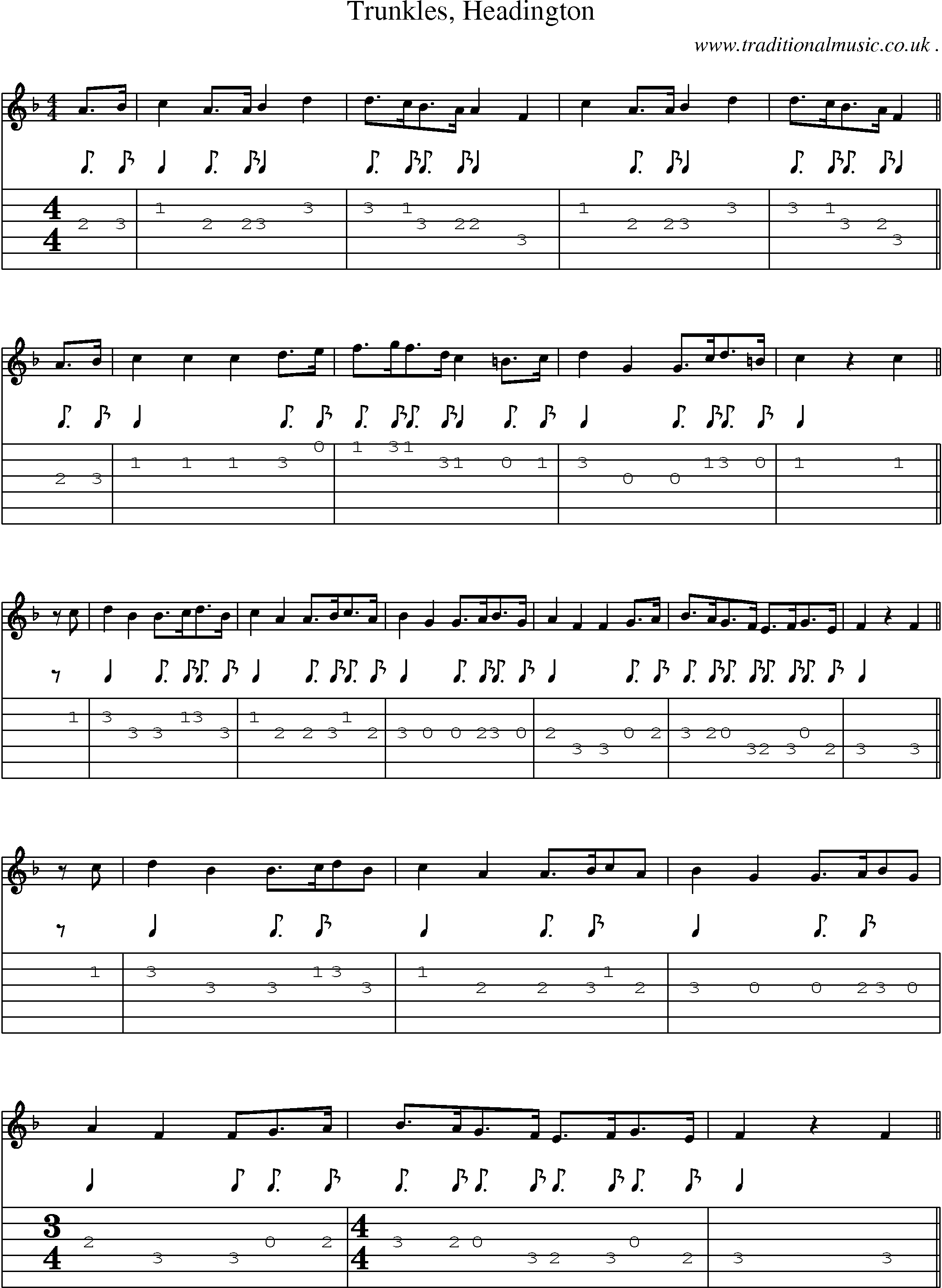 Sheet-Music and Guitar Tabs for Trunkles Headington