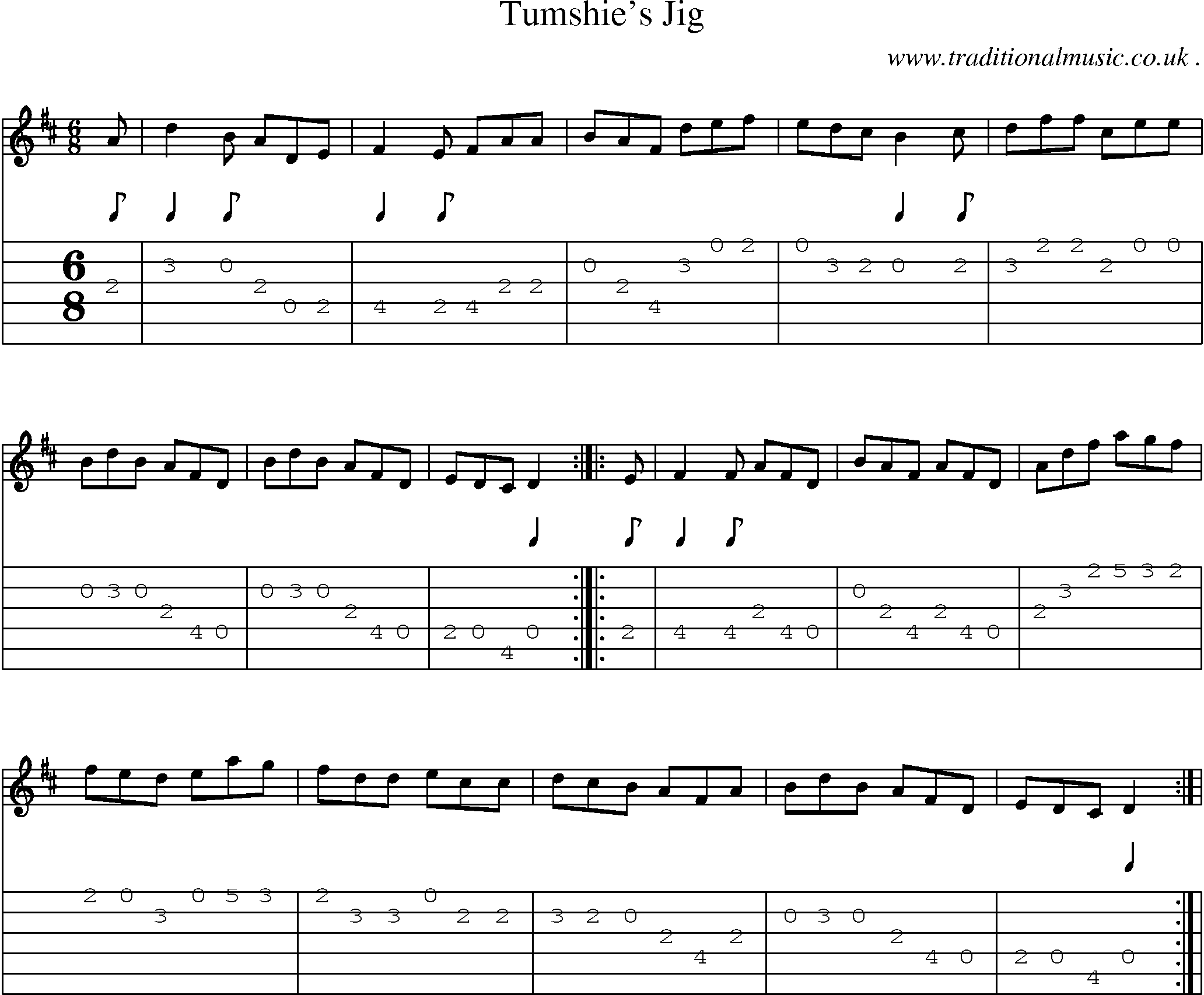 Sheet-Music and Guitar Tabs for Tumshies Jig