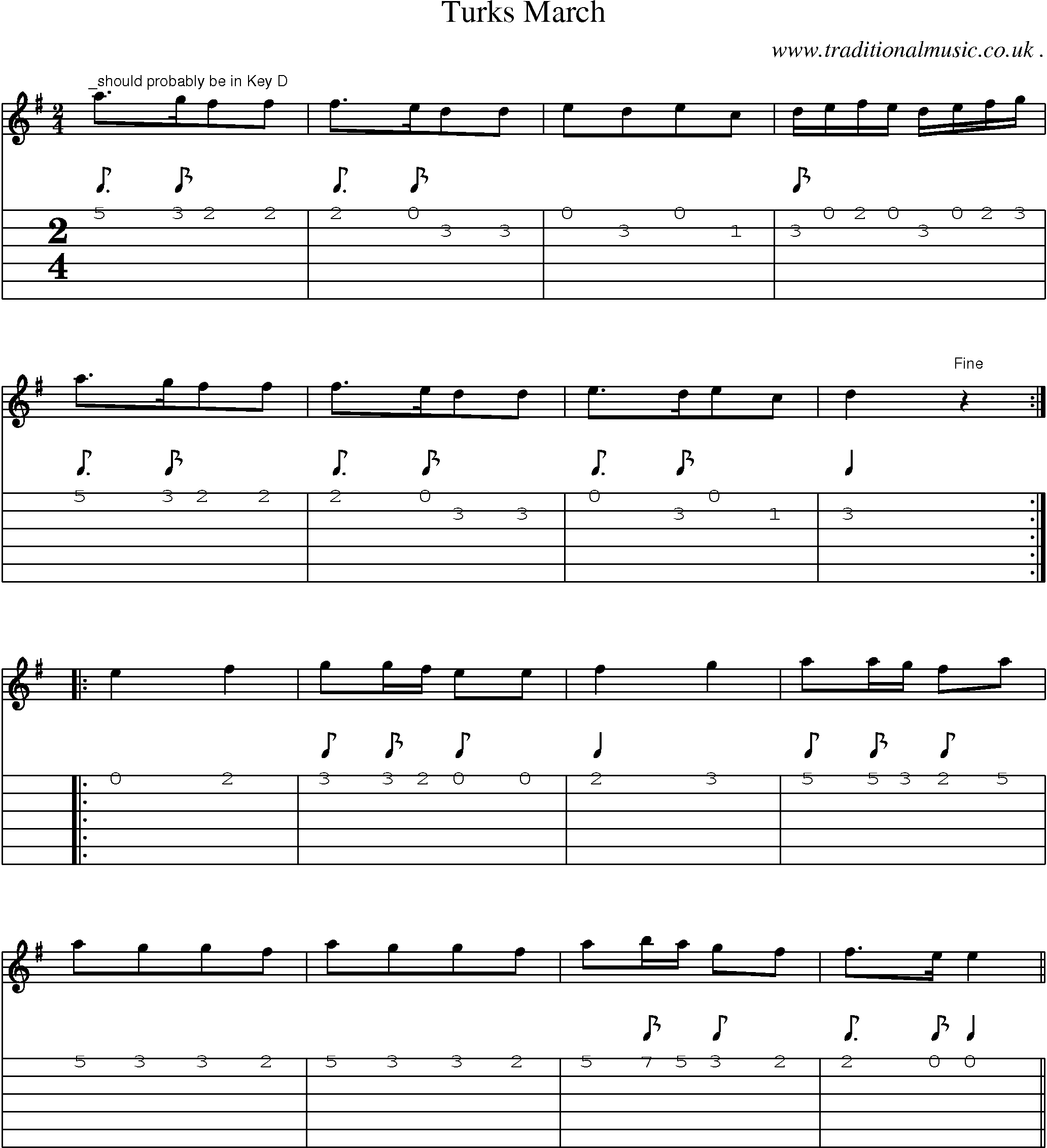 Sheet-Music and Guitar Tabs for Turks March