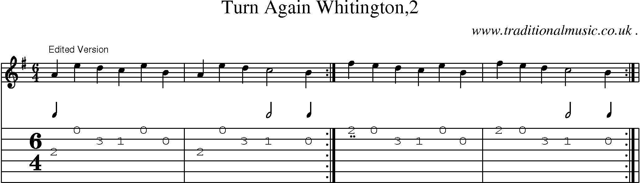Sheet-Music and Guitar Tabs for Turn Again Whitington2