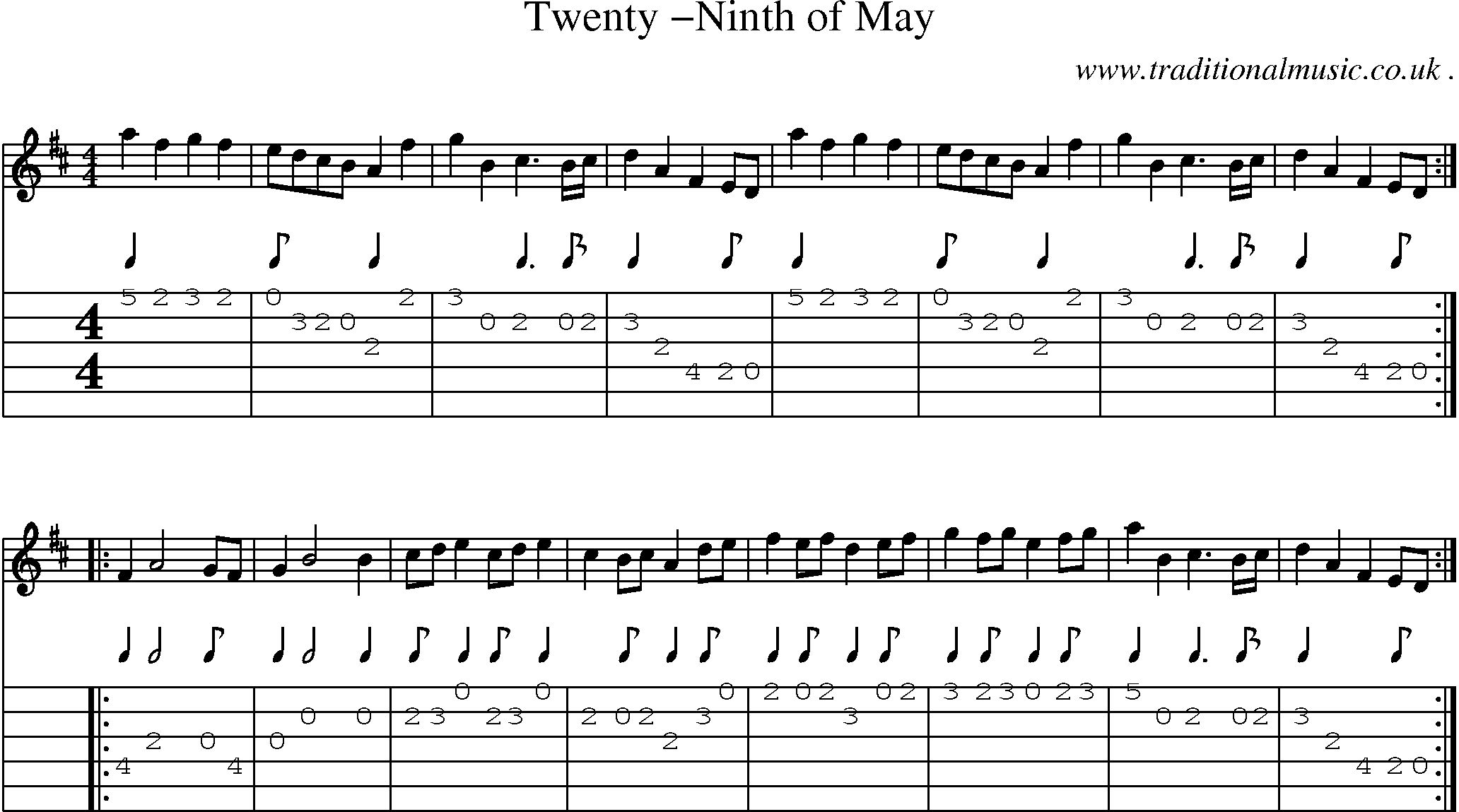 Sheet-Music and Guitar Tabs for Twenty -ninth Of May