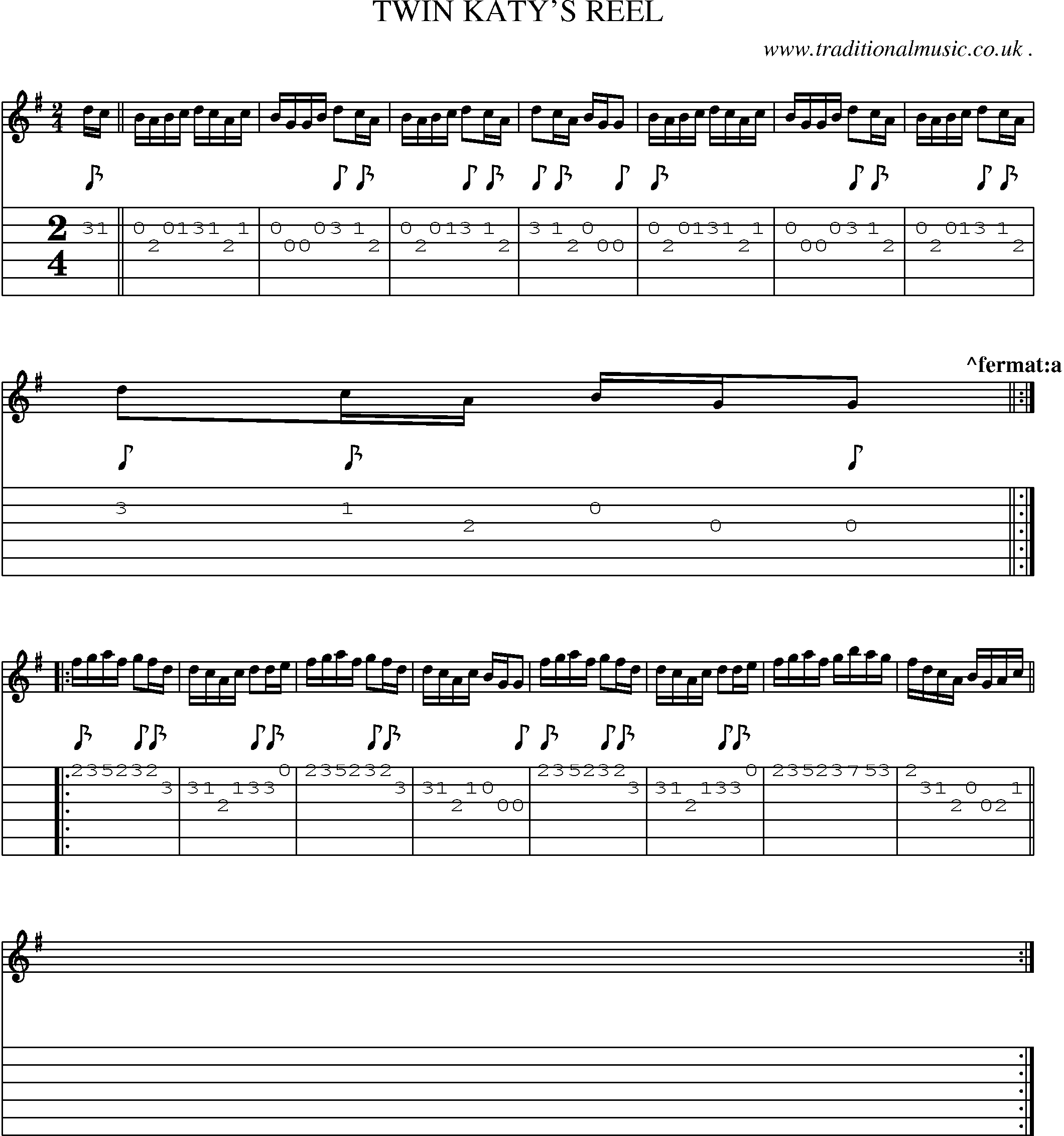 Sheet-Music and Guitar Tabs for Twin Katys Reel