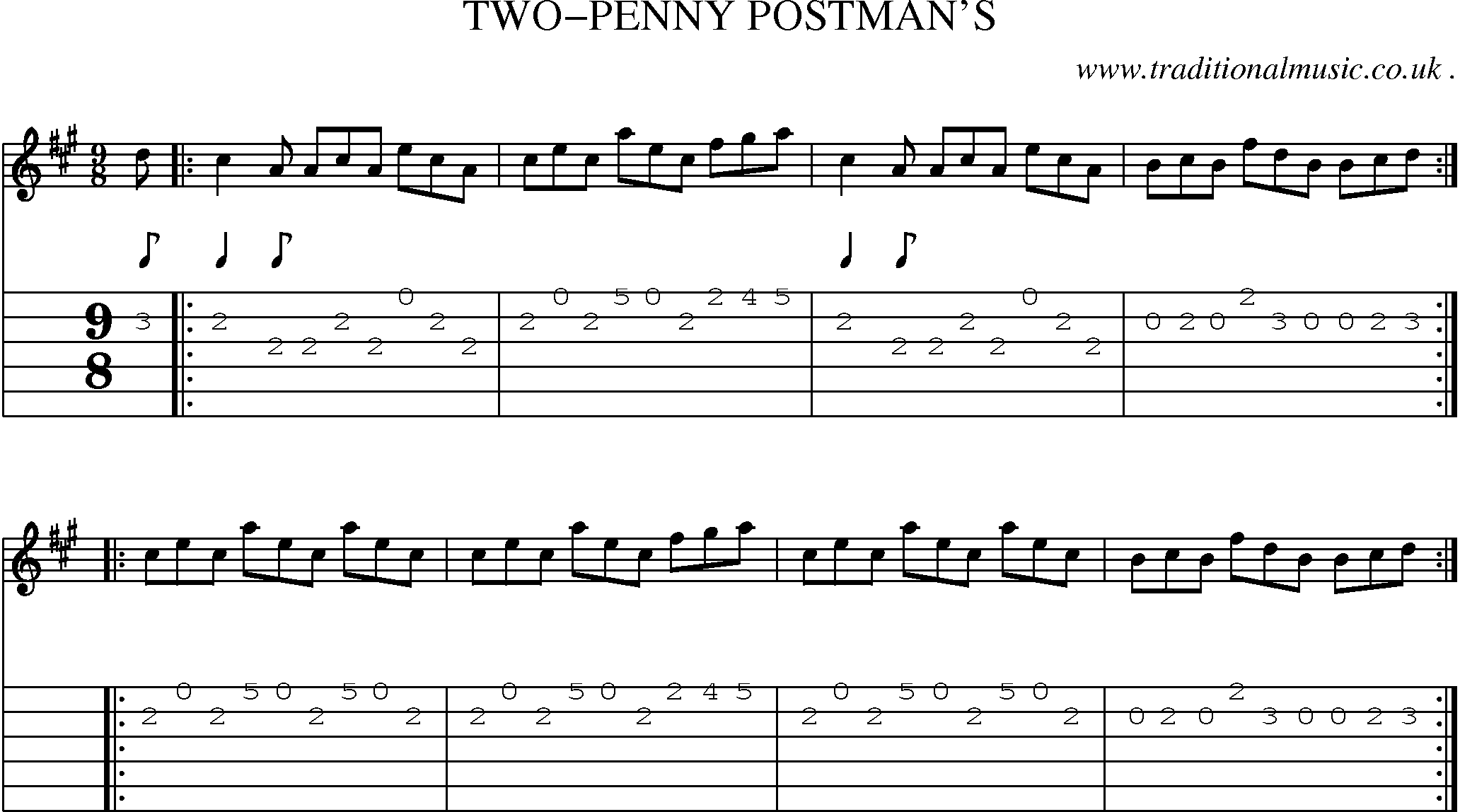 Sheet-Music and Guitar Tabs for Two-penny Postmans