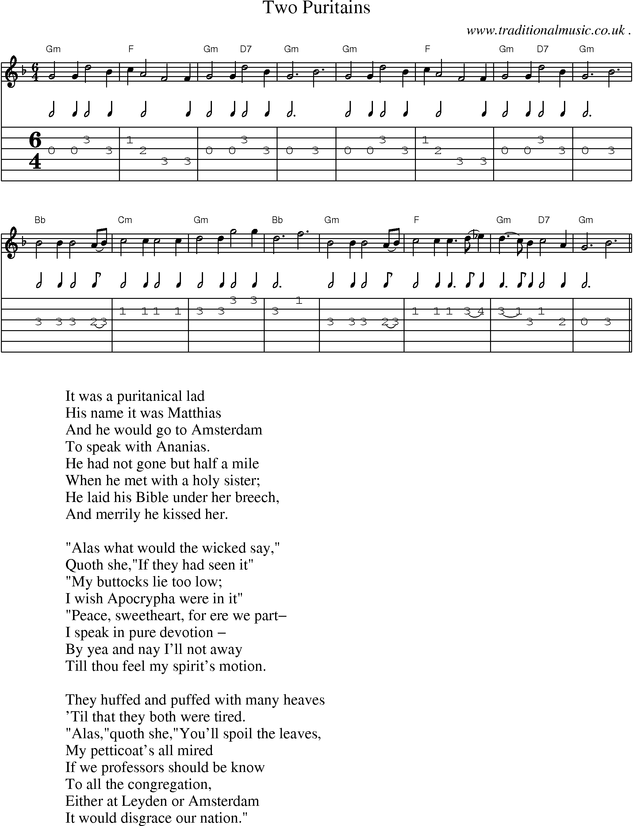 Sheet-Music and Guitar Tabs for Two Puritains