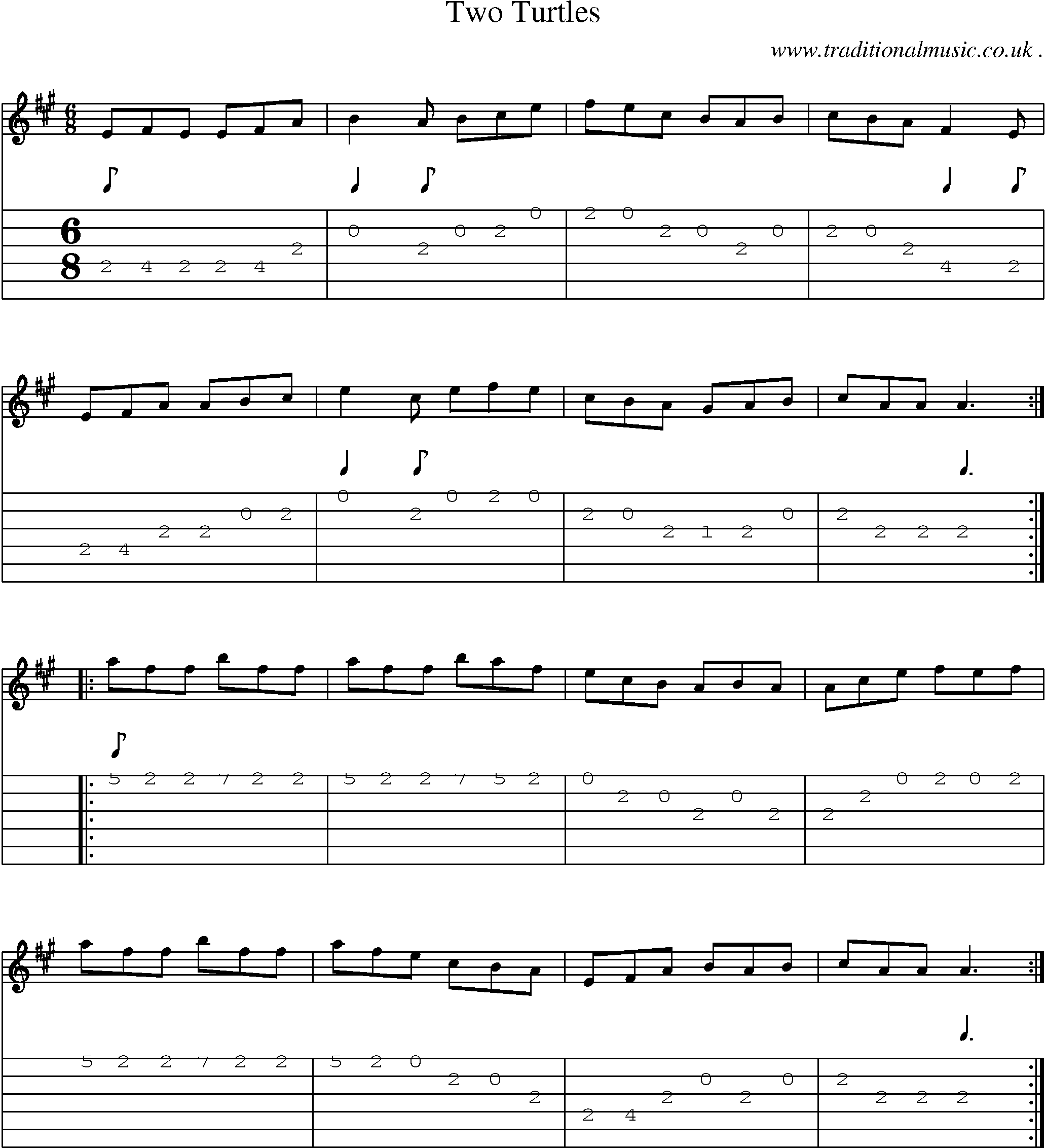 Sheet-Music and Guitar Tabs for Two Turtles