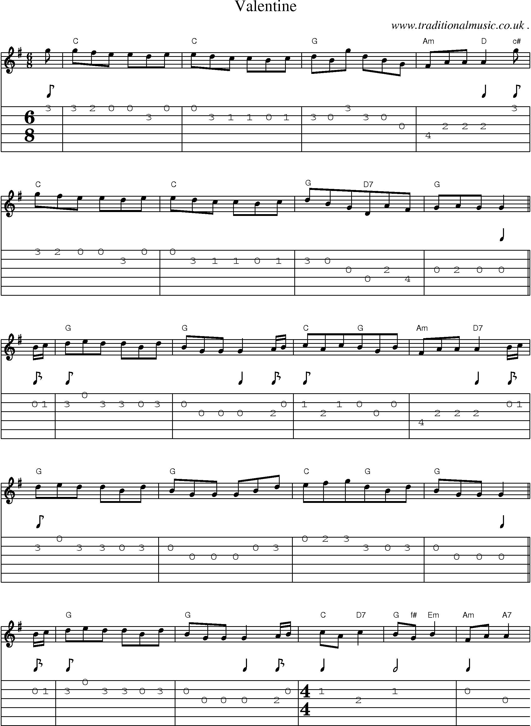 Sheet-Music and Guitar Tabs for Valentine