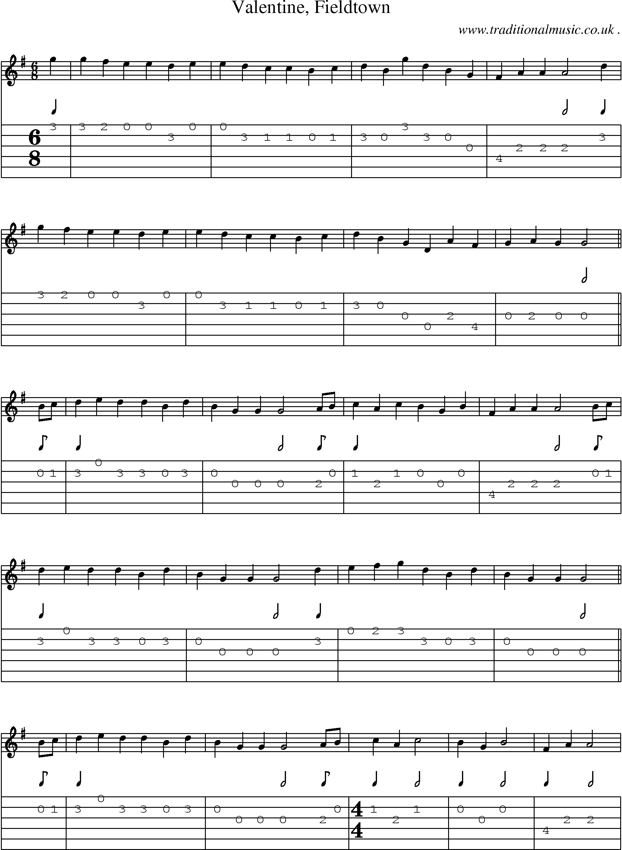Sheet-Music and Guitar Tabs for Valentine Fieldtown