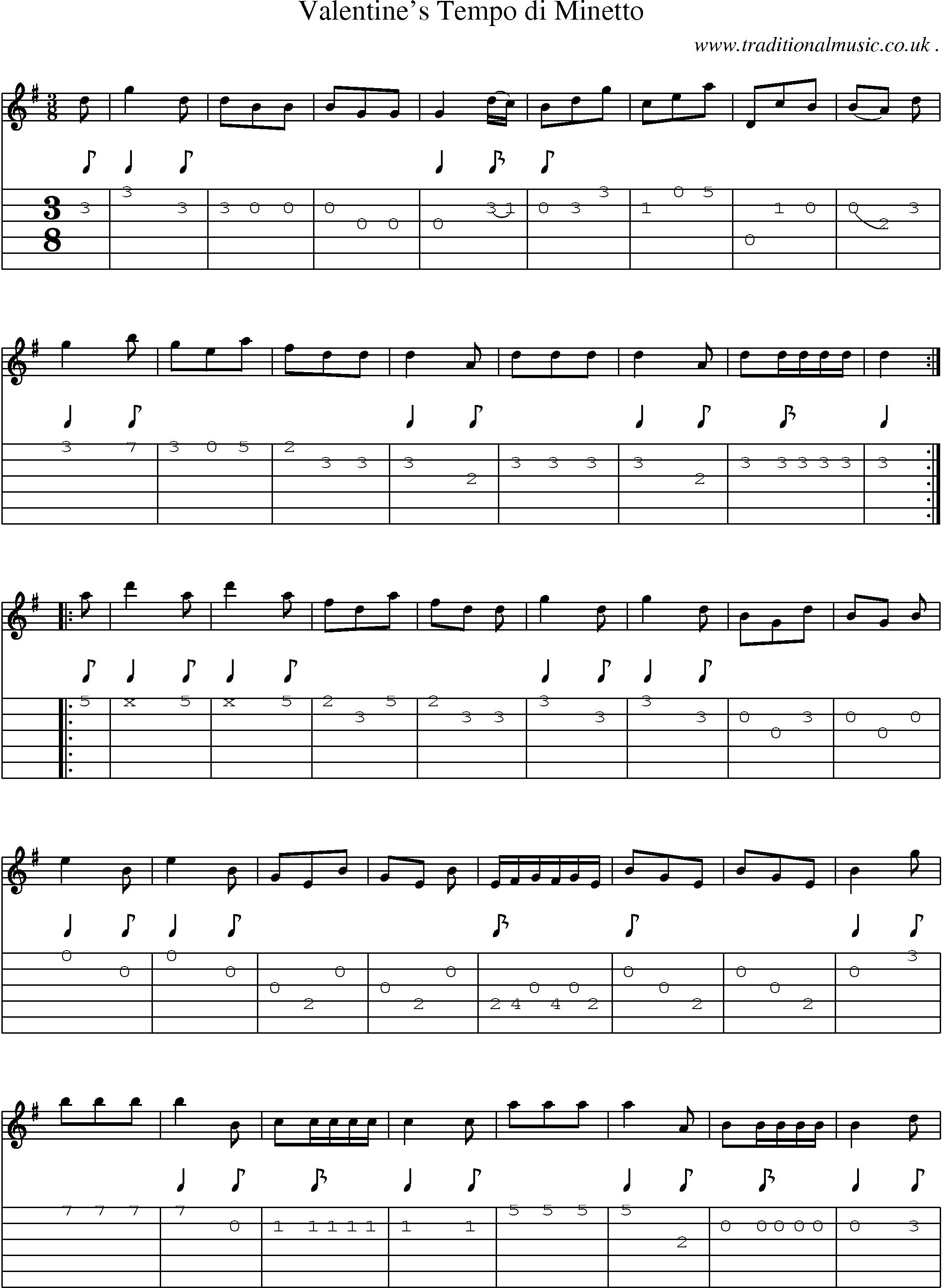 Sheet-Music and Guitar Tabs for Valentines Tempo Di Minetto