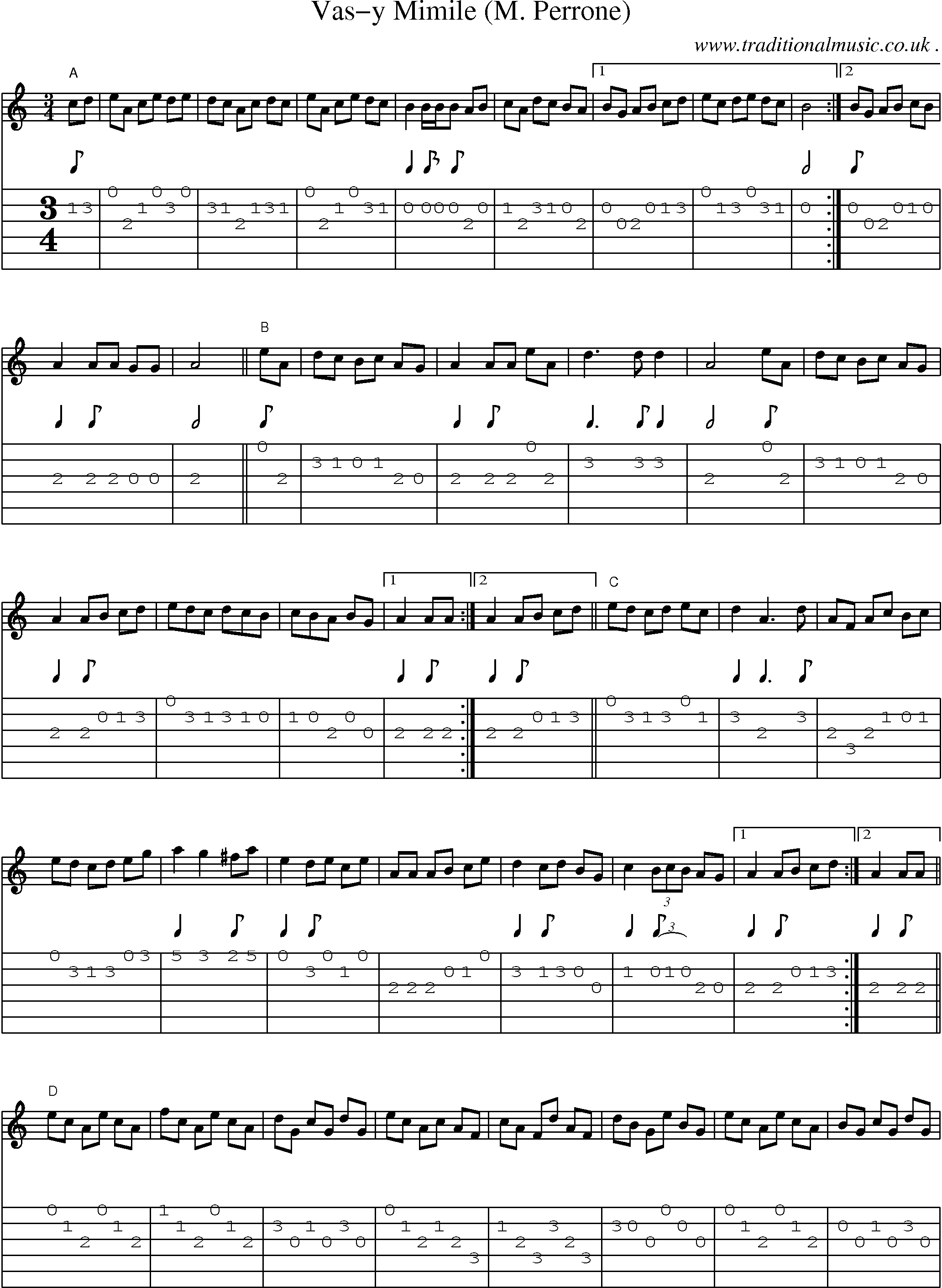 Sheet-Music and Guitar Tabs for Vas-y Mimile (m Perrone)