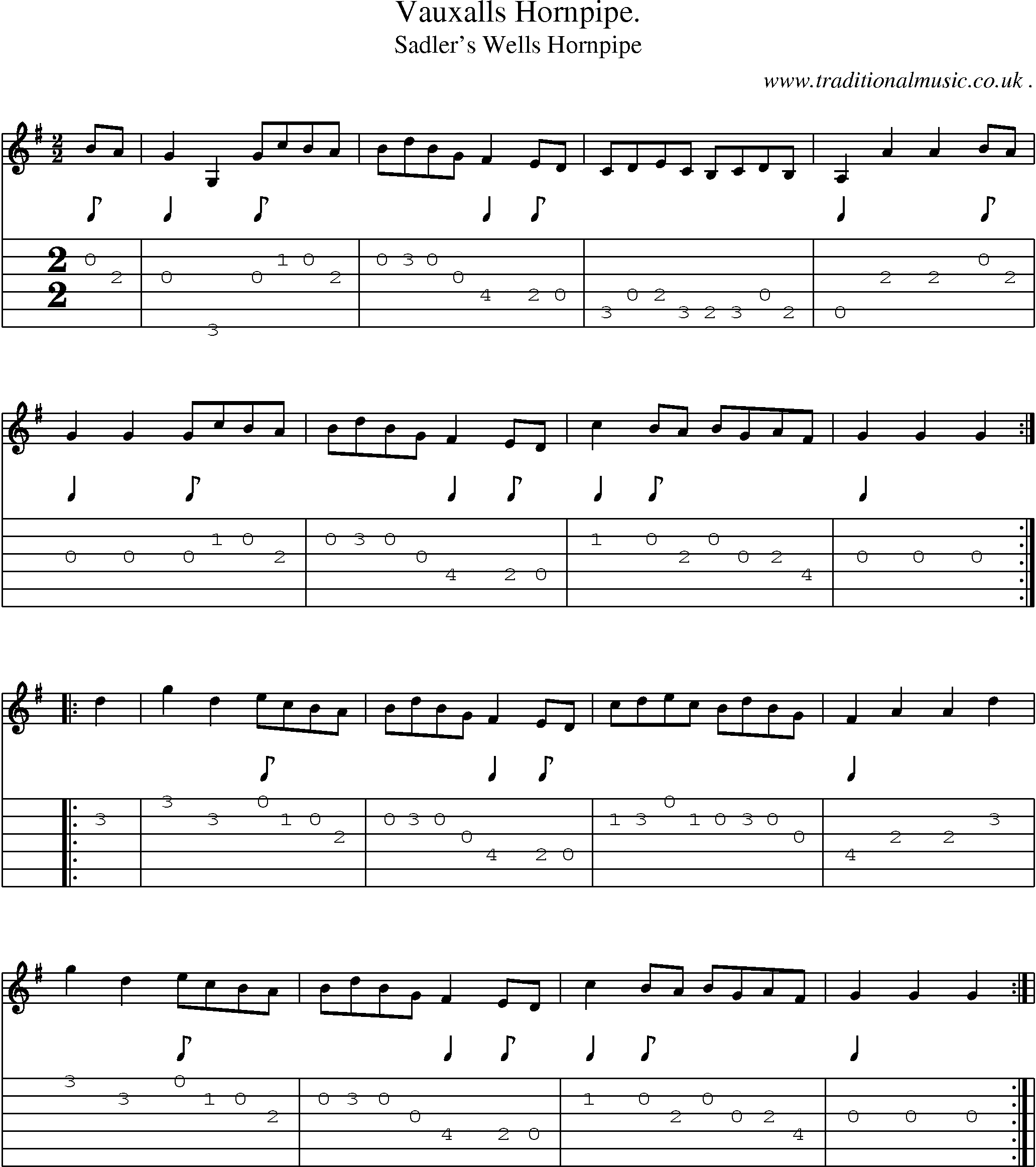 Sheet-Music and Guitar Tabs for Vauxalls Hornpipe
