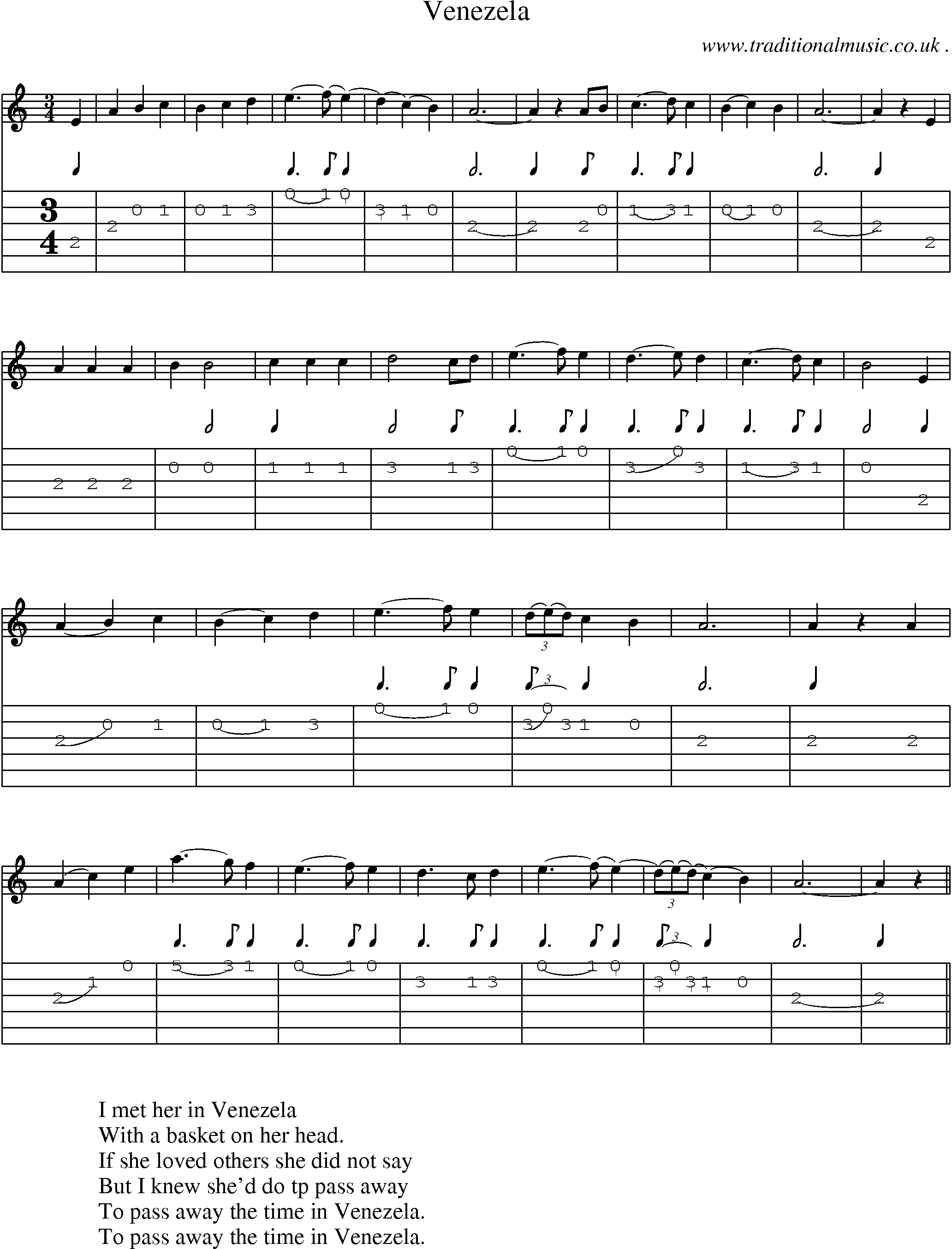 Sheet-Music and Guitar Tabs for Venezela