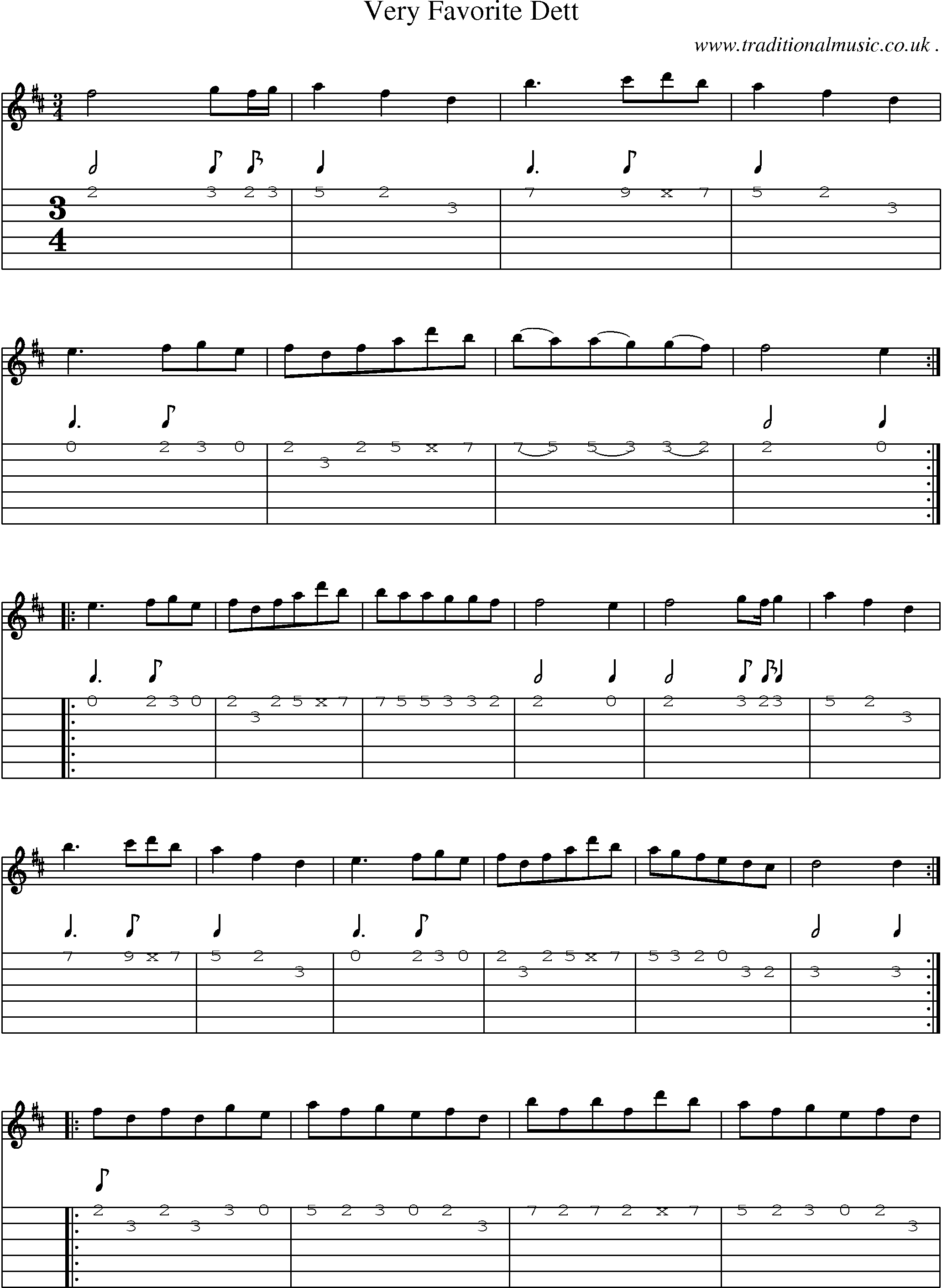 Sheet-Music and Guitar Tabs for Very Favorite Dett