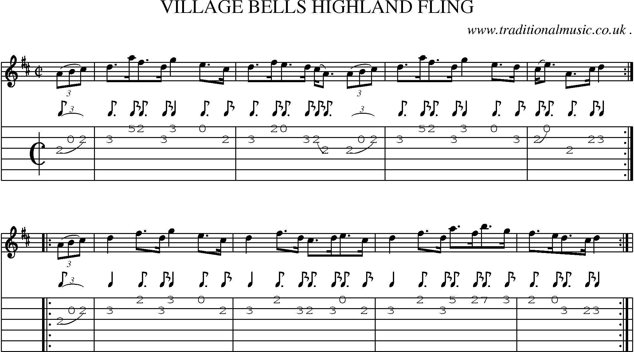 Sheet-Music and Guitar Tabs for Village Bells Highland Fling