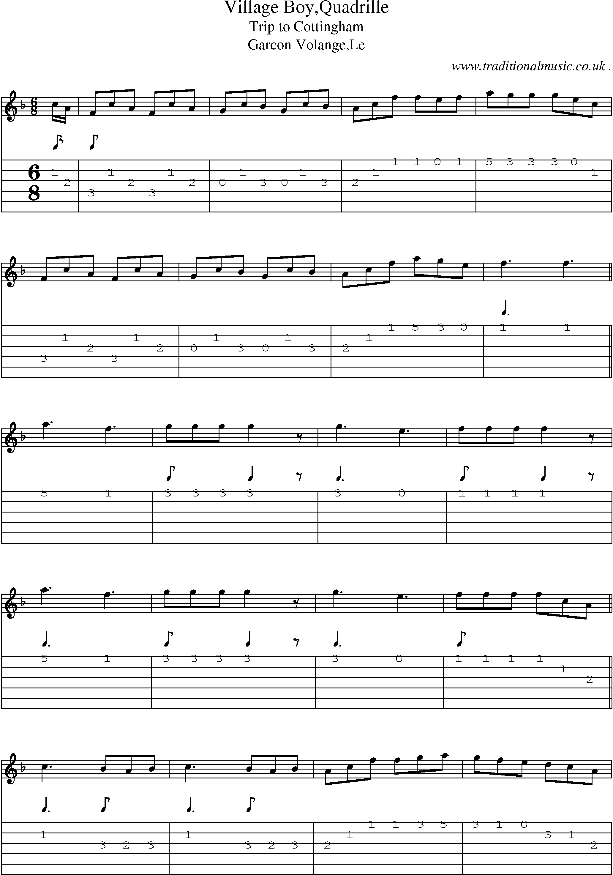 Sheet-Music and Guitar Tabs for Village Boyquadrille
