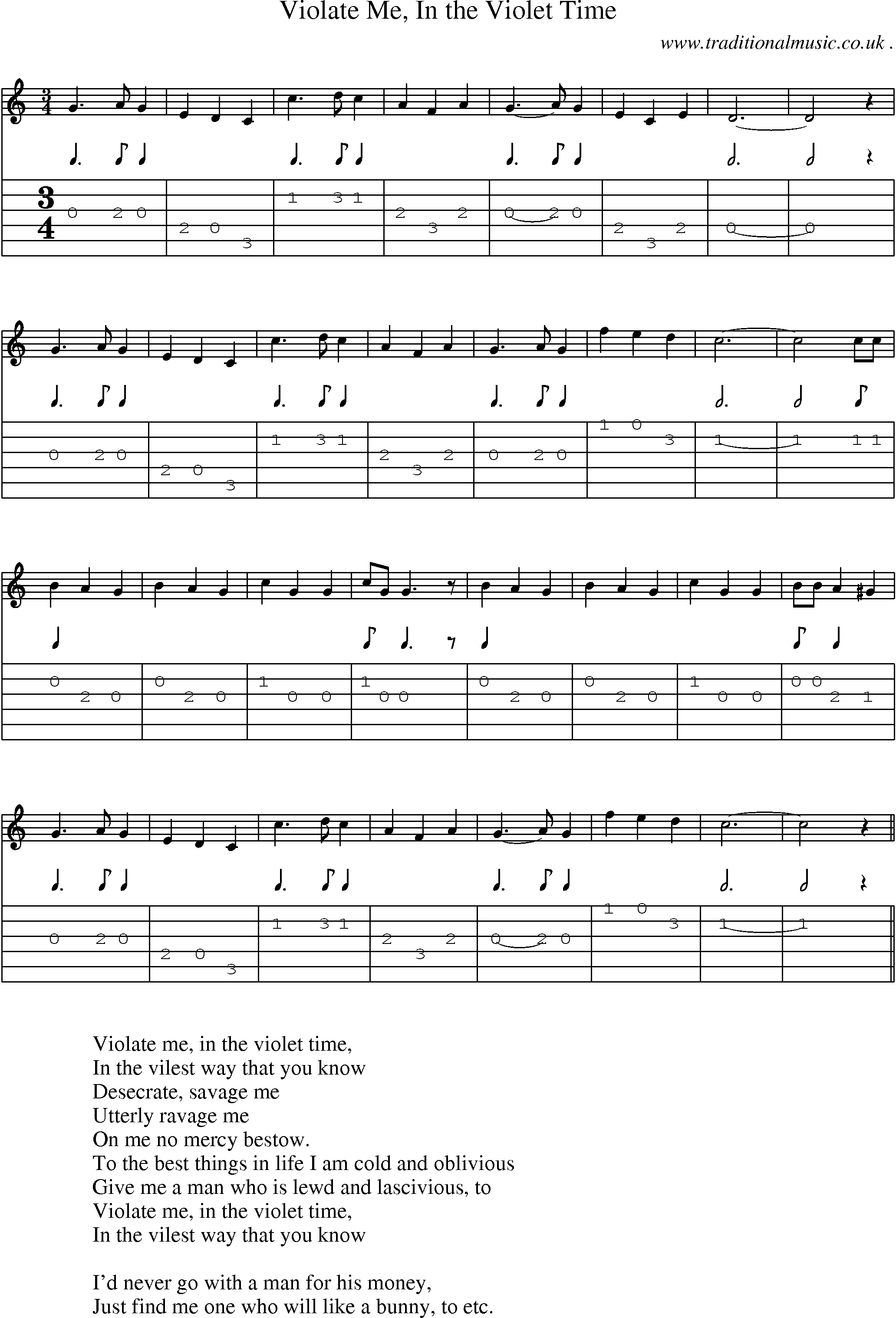 Sheet-Music and Guitar Tabs for Violate Me In The Violet Time
