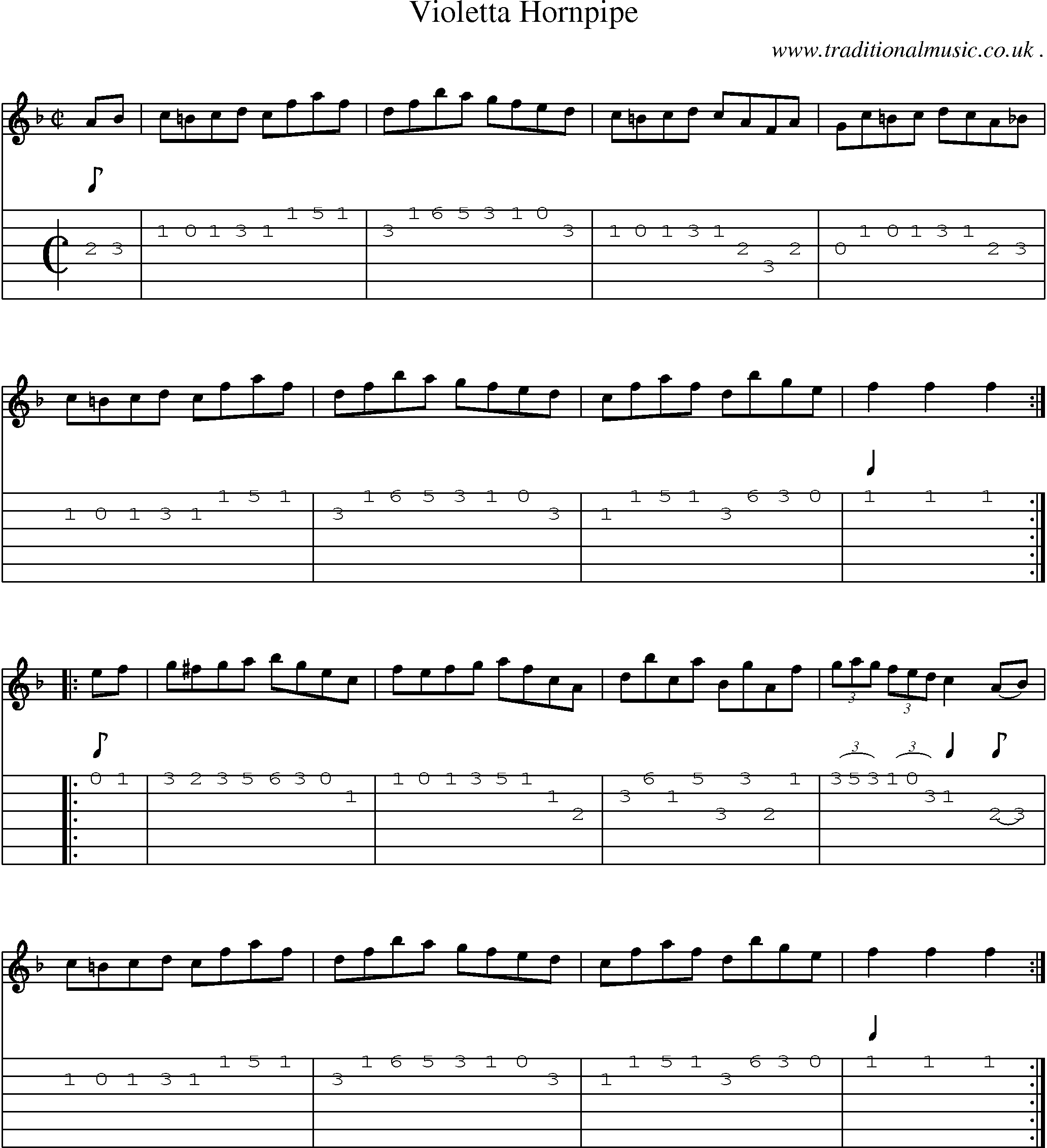 Sheet-Music and Guitar Tabs for Violetta Hornpipe