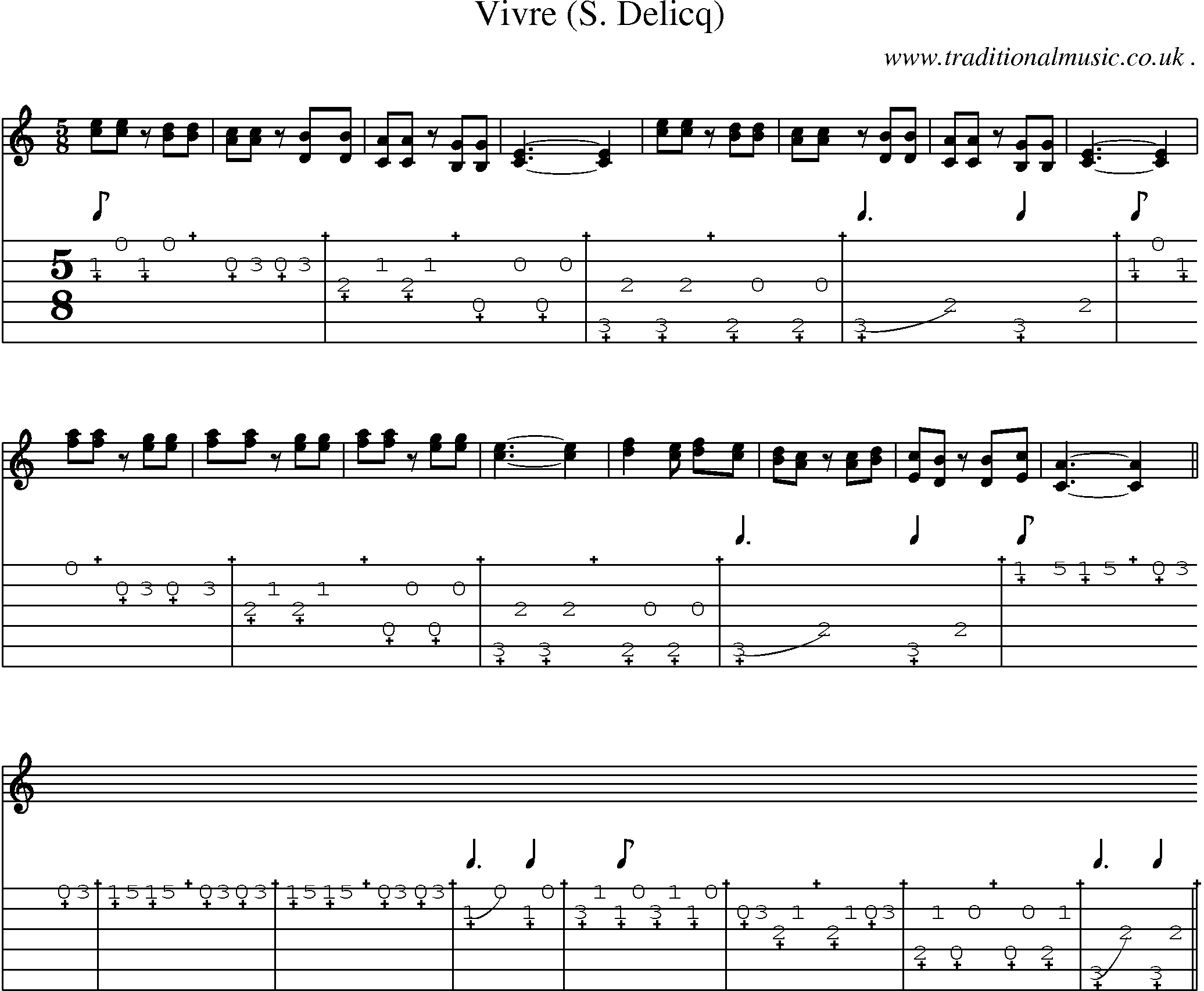 Sheet-Music and Guitar Tabs for Vivre (s Delicq)