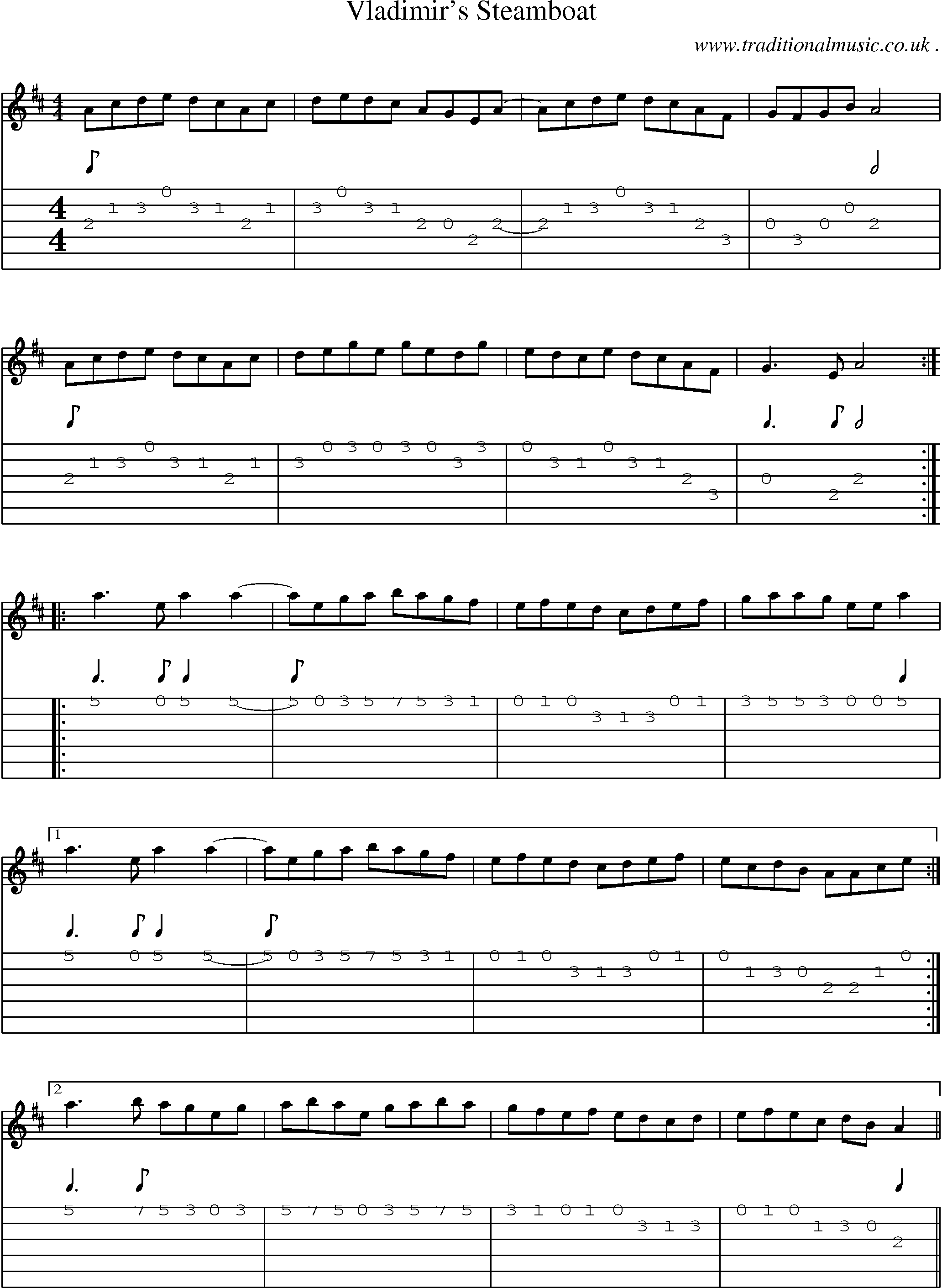 Sheet-Music and Guitar Tabs for Vladimirs Steamboat