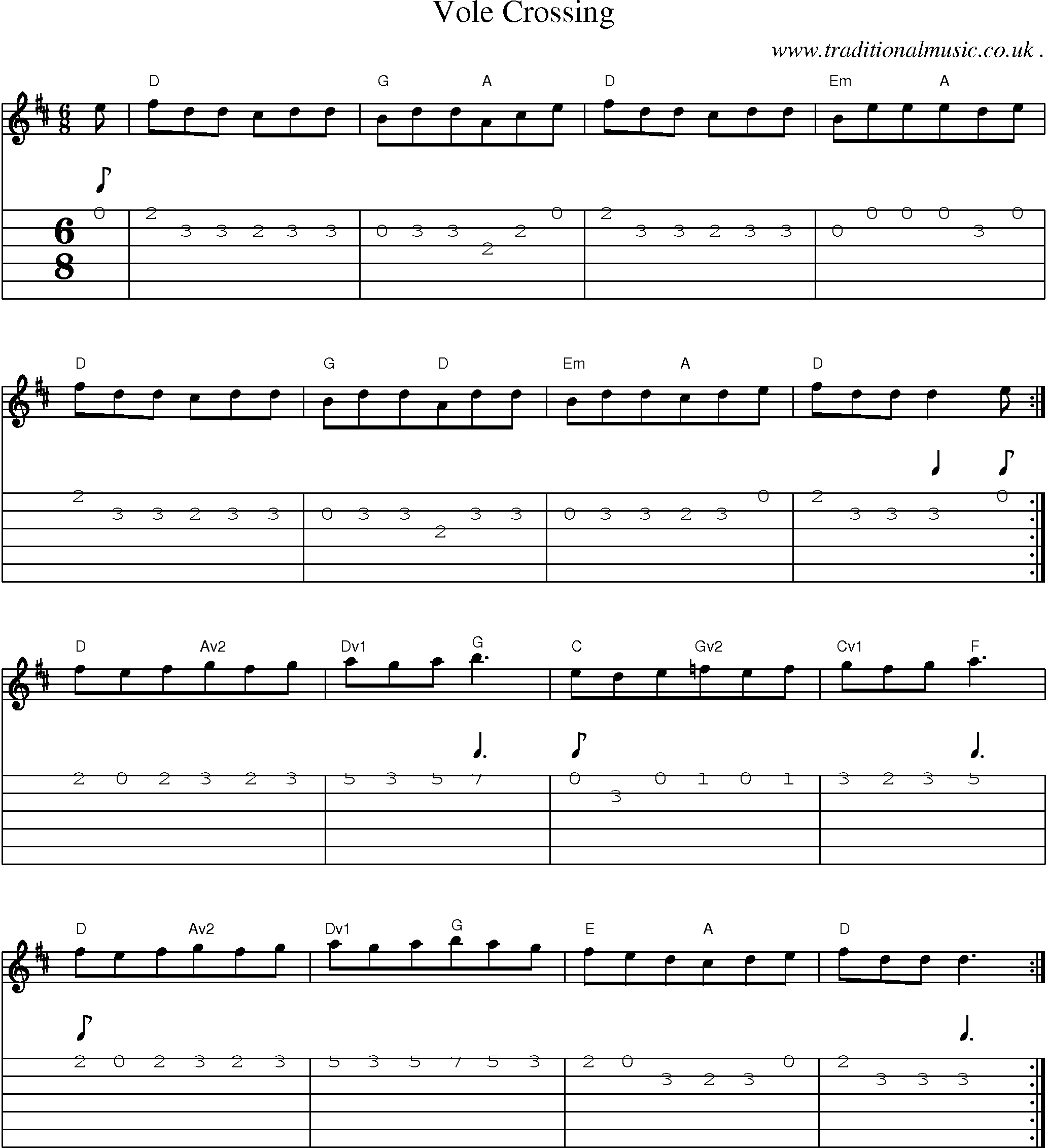 Sheet-Music and Guitar Tabs for Vole Crossing