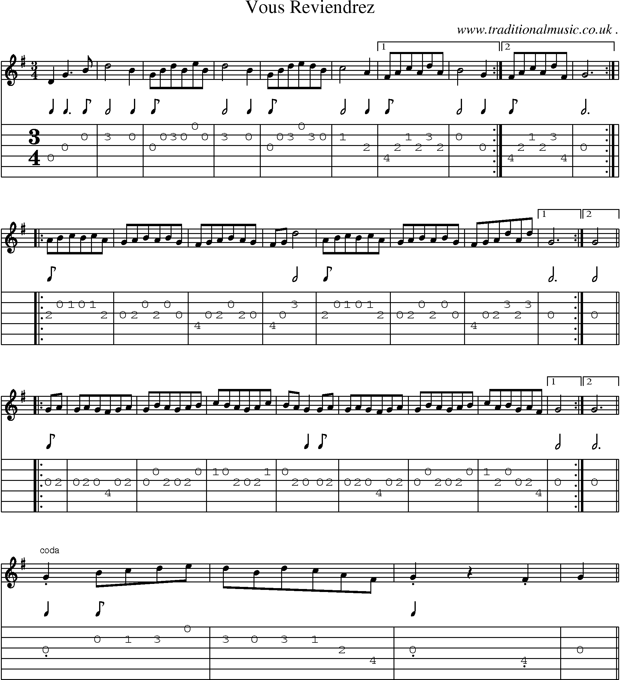 Sheet-Music and Guitar Tabs for Vous Reviendrez
