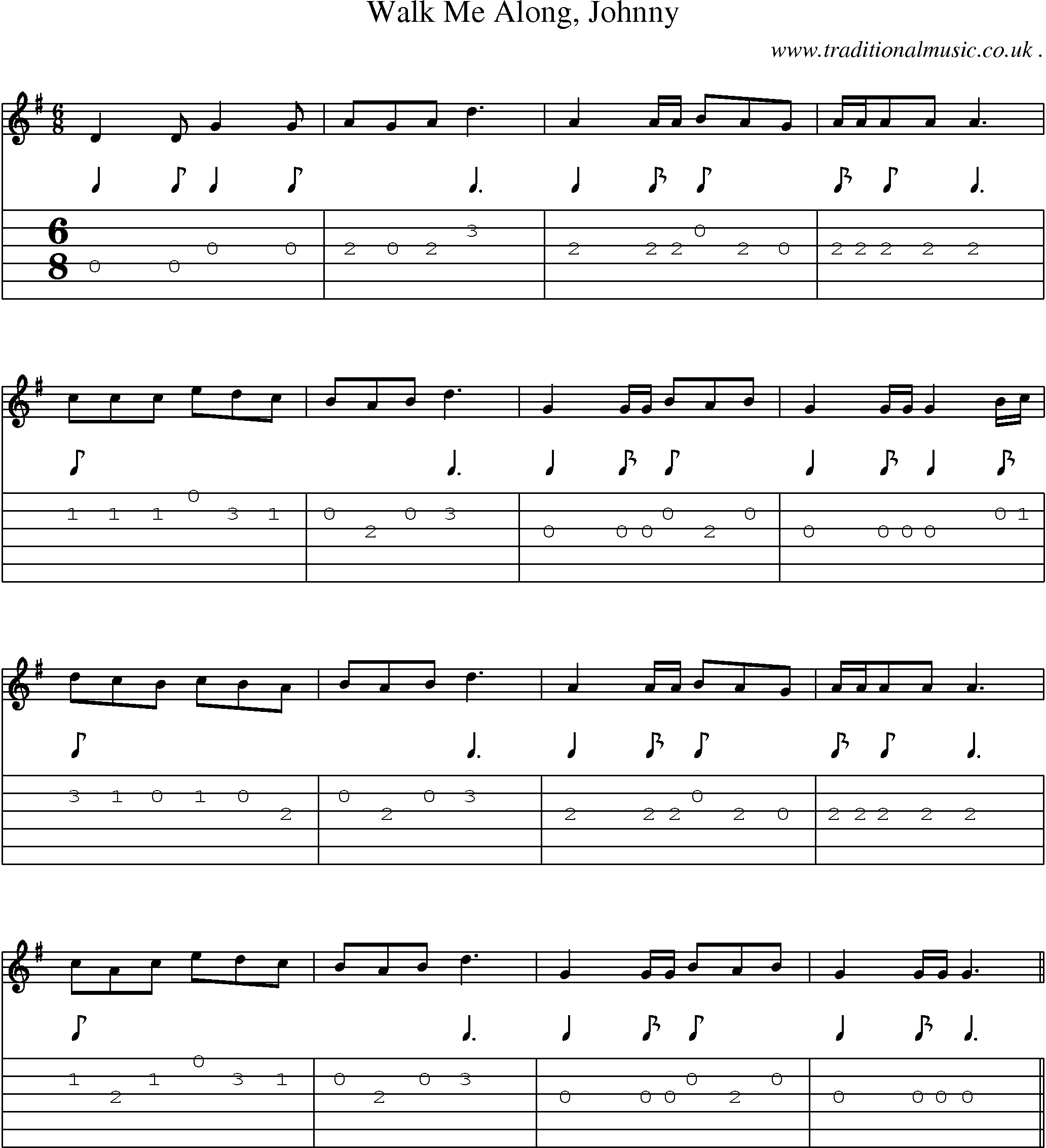 Sheet-Music and Guitar Tabs for Walk Me Along Johnny