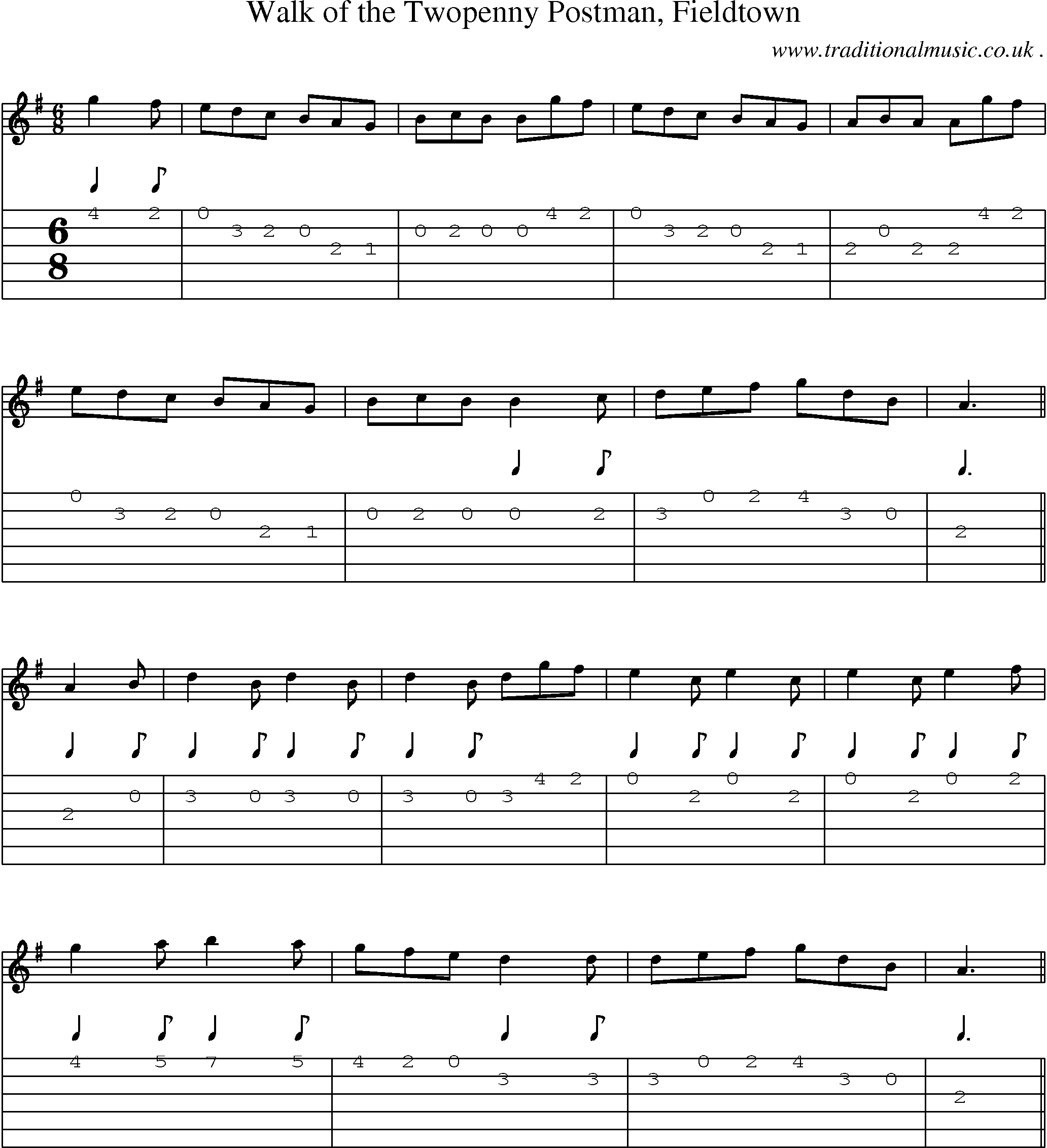 Sheet-Music and Guitar Tabs for Walk Of The Twopenny Postman Fieldtown