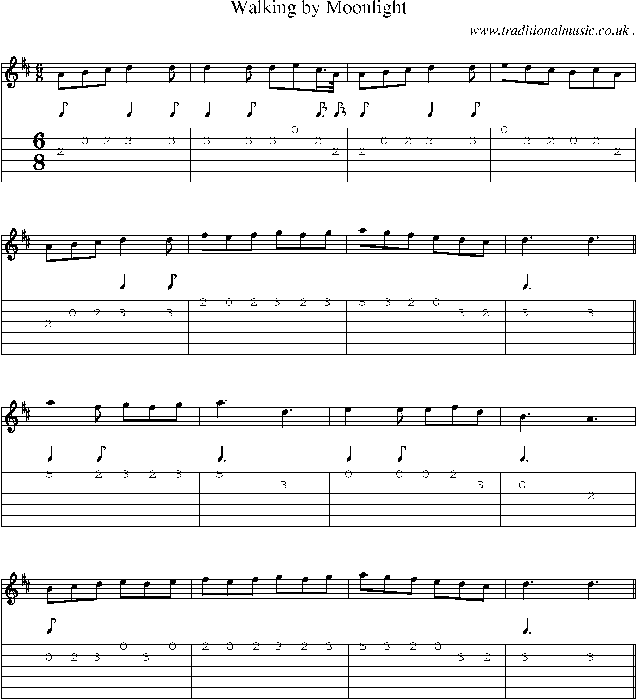 Sheet-Music and Guitar Tabs for Walking By Moonlight