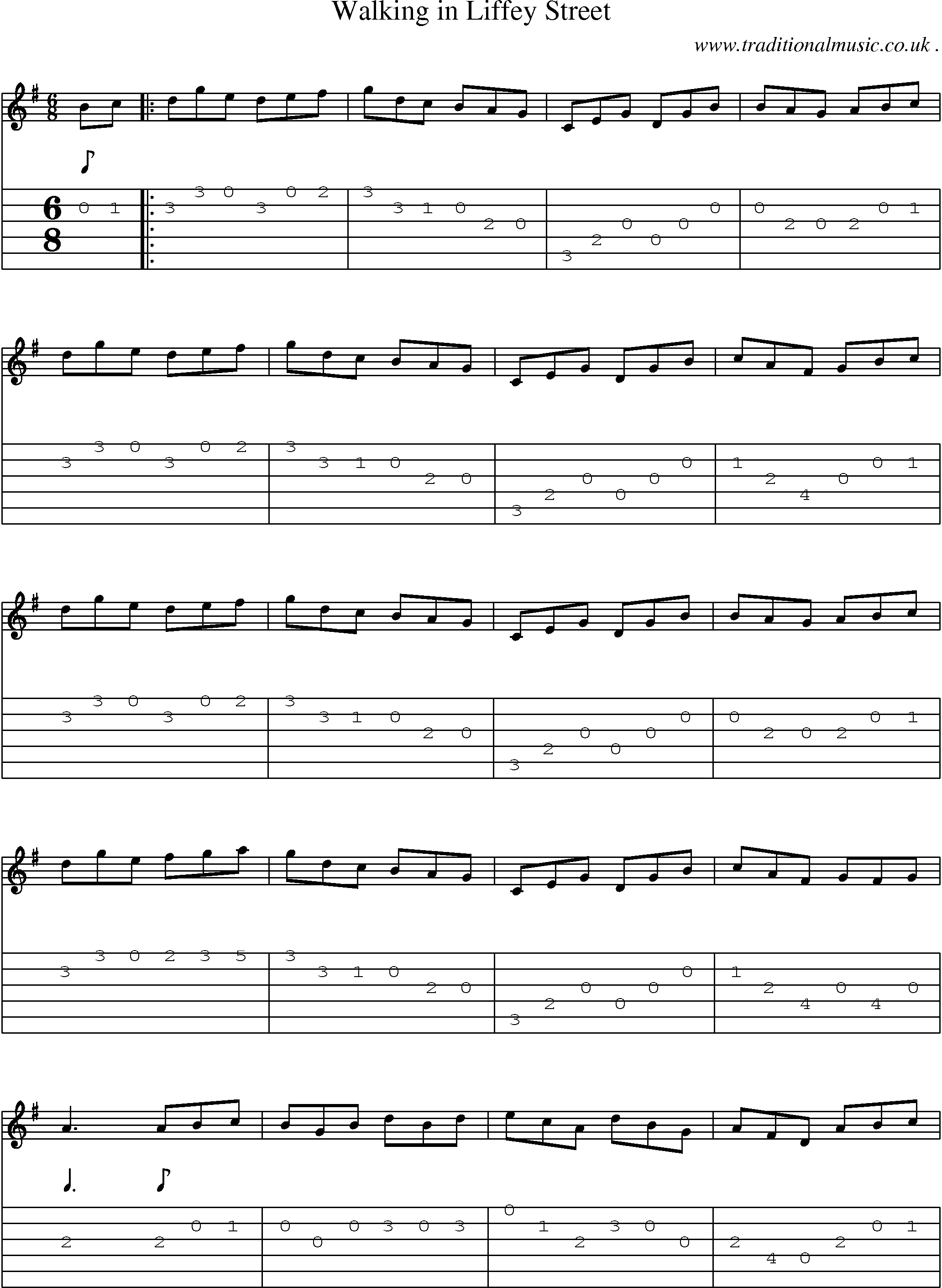 Sheet-Music and Guitar Tabs for Walking In Liffey Street
