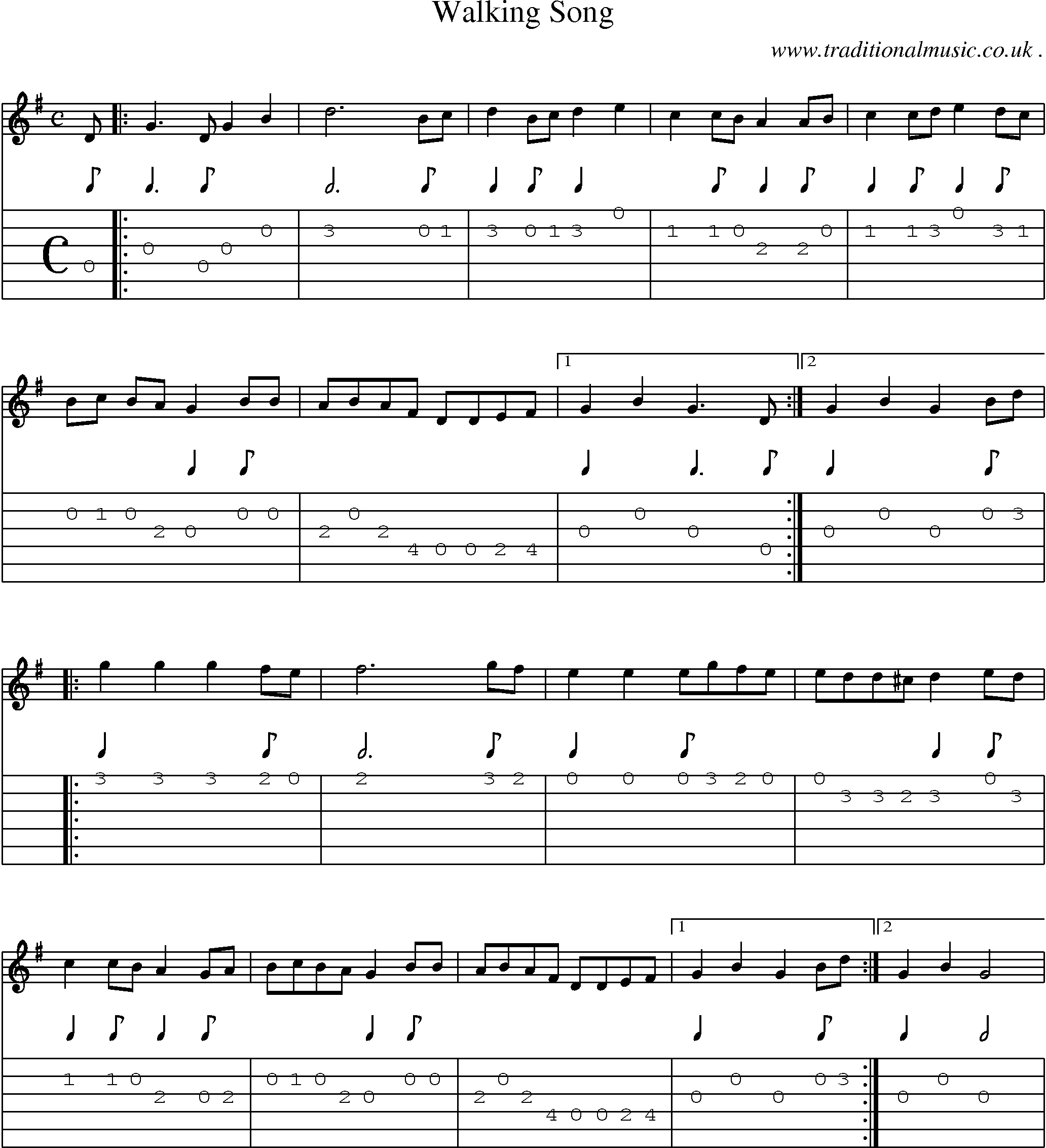 Sheet-Music and Guitar Tabs for Walking Song