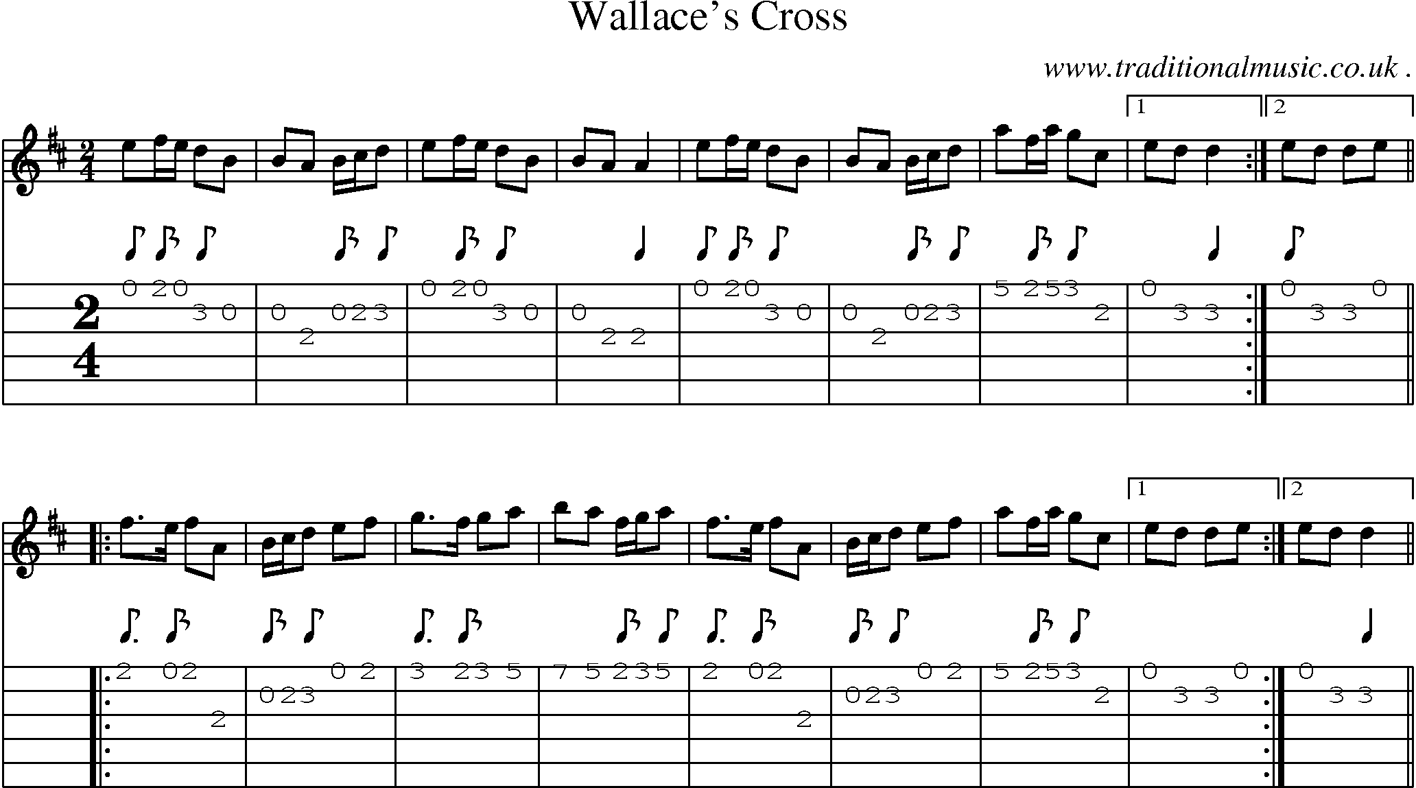 Sheet-Music and Guitar Tabs for Wallaces Cross