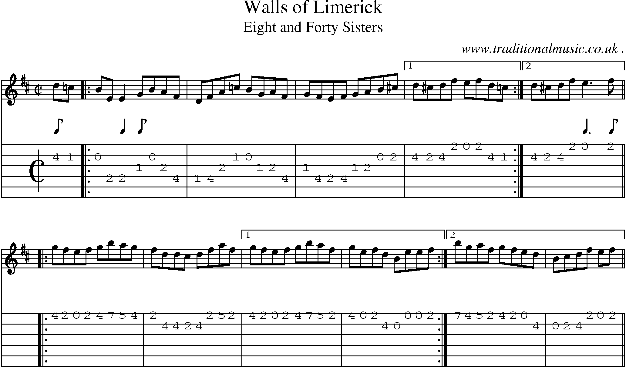 Sheet-Music and Guitar Tabs for Walls Of Limerick