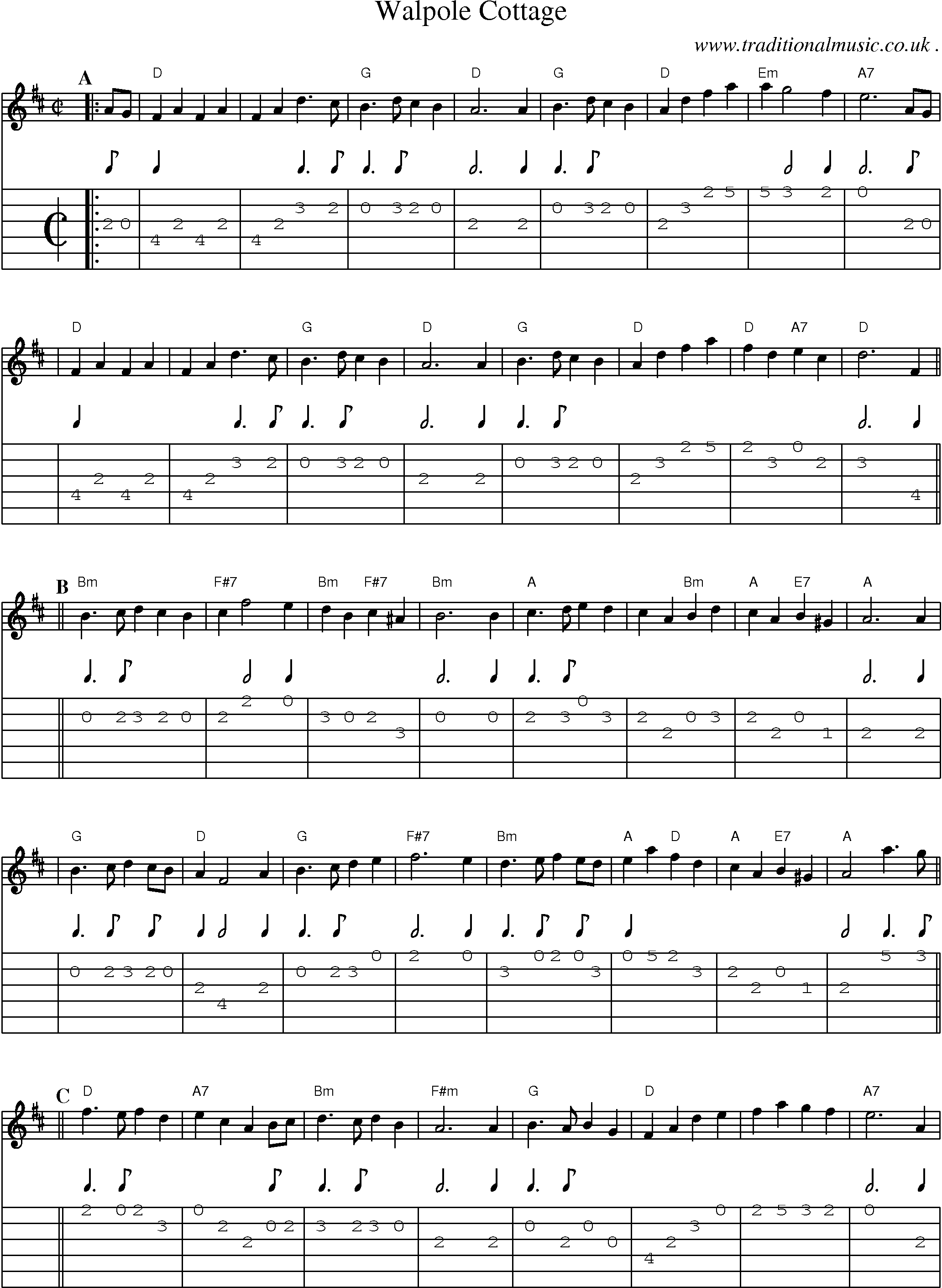 Sheet-Music and Guitar Tabs for Walpole Cottage