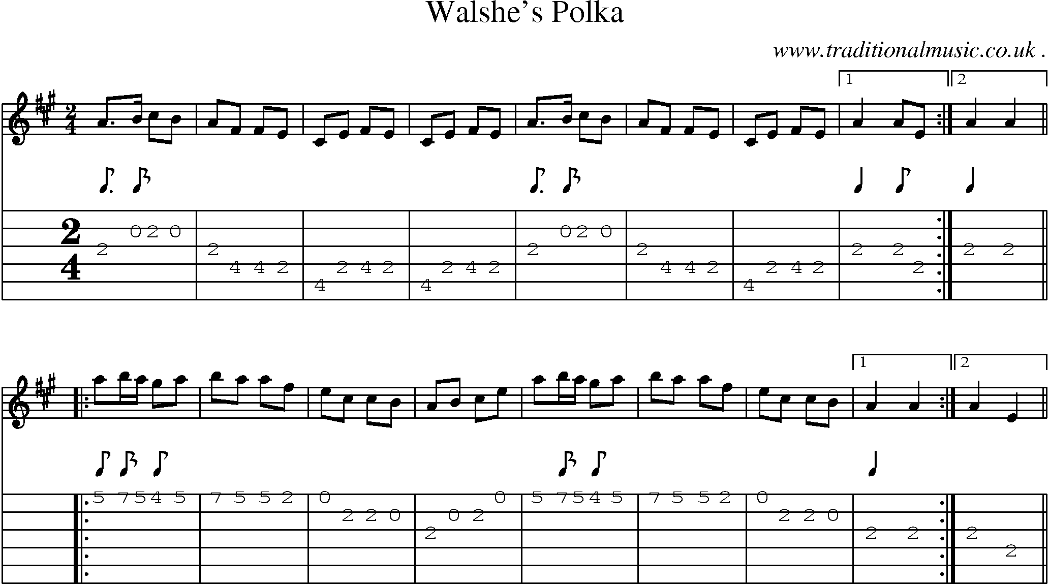 Sheet-Music and Guitar Tabs for Walshes Polka