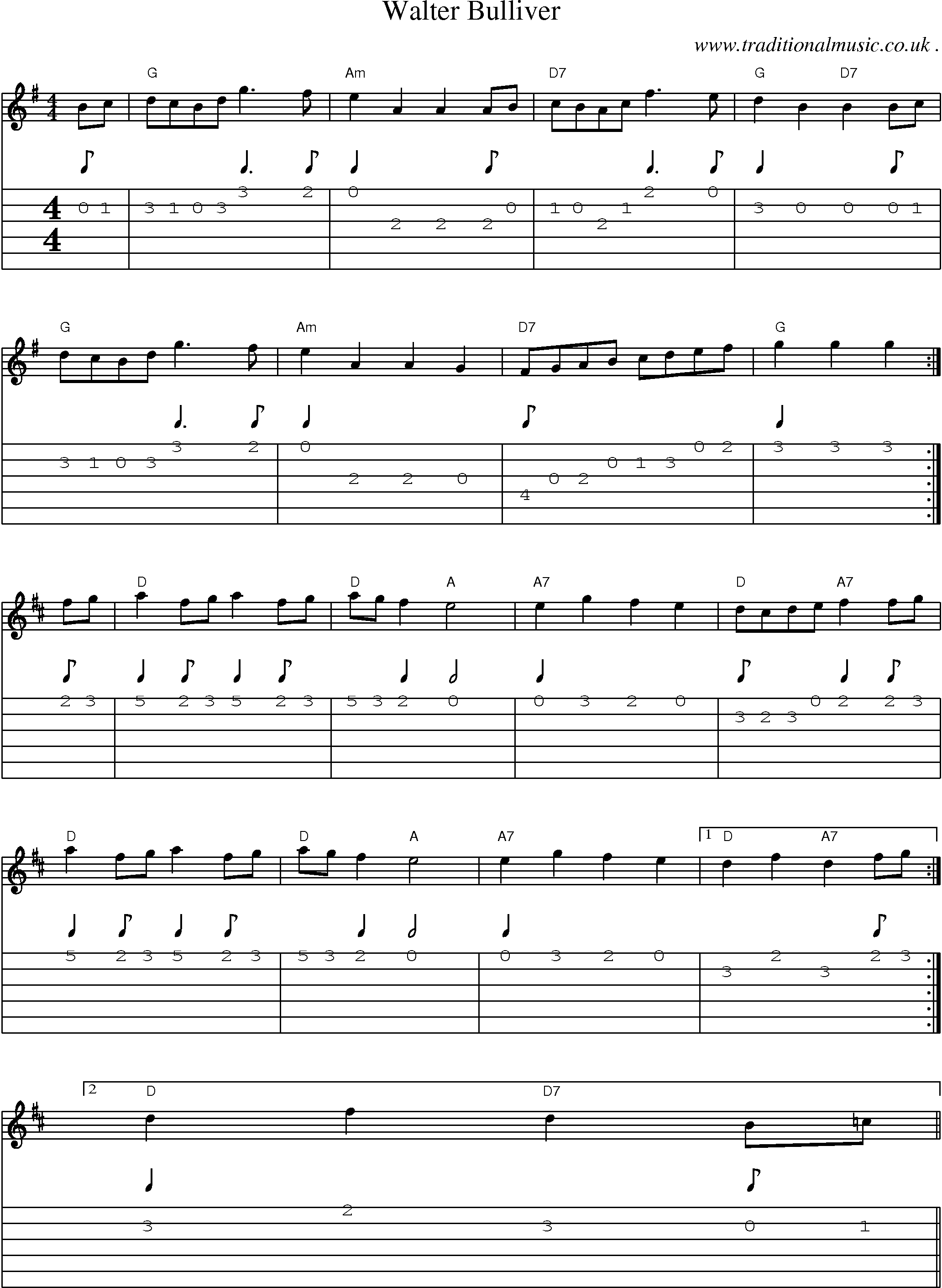 Sheet-Music and Guitar Tabs for Walter Bulliver