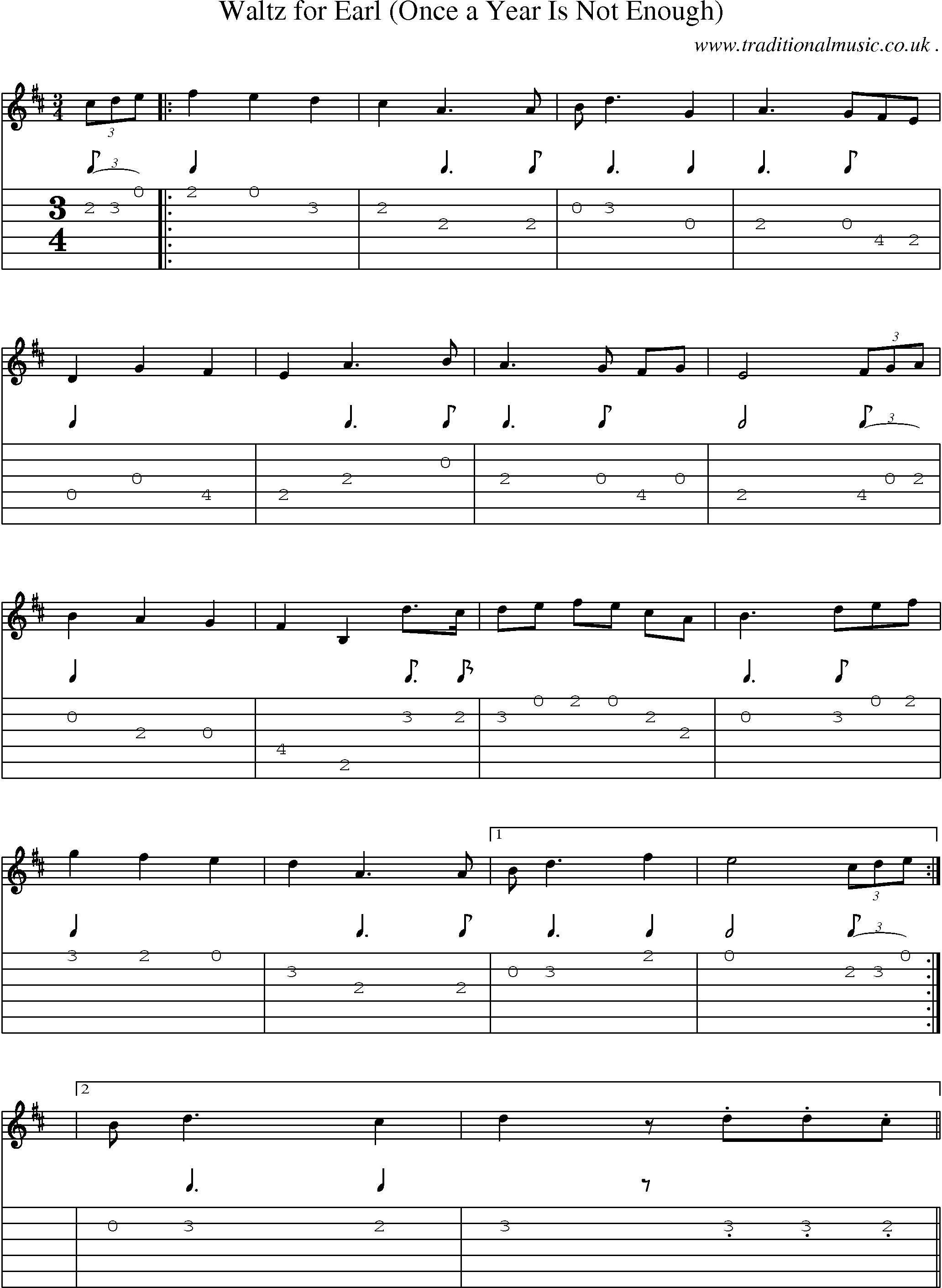 Sheet-Music and Guitar Tabs for Waltz For Earl (once A Year Is Not Enough)