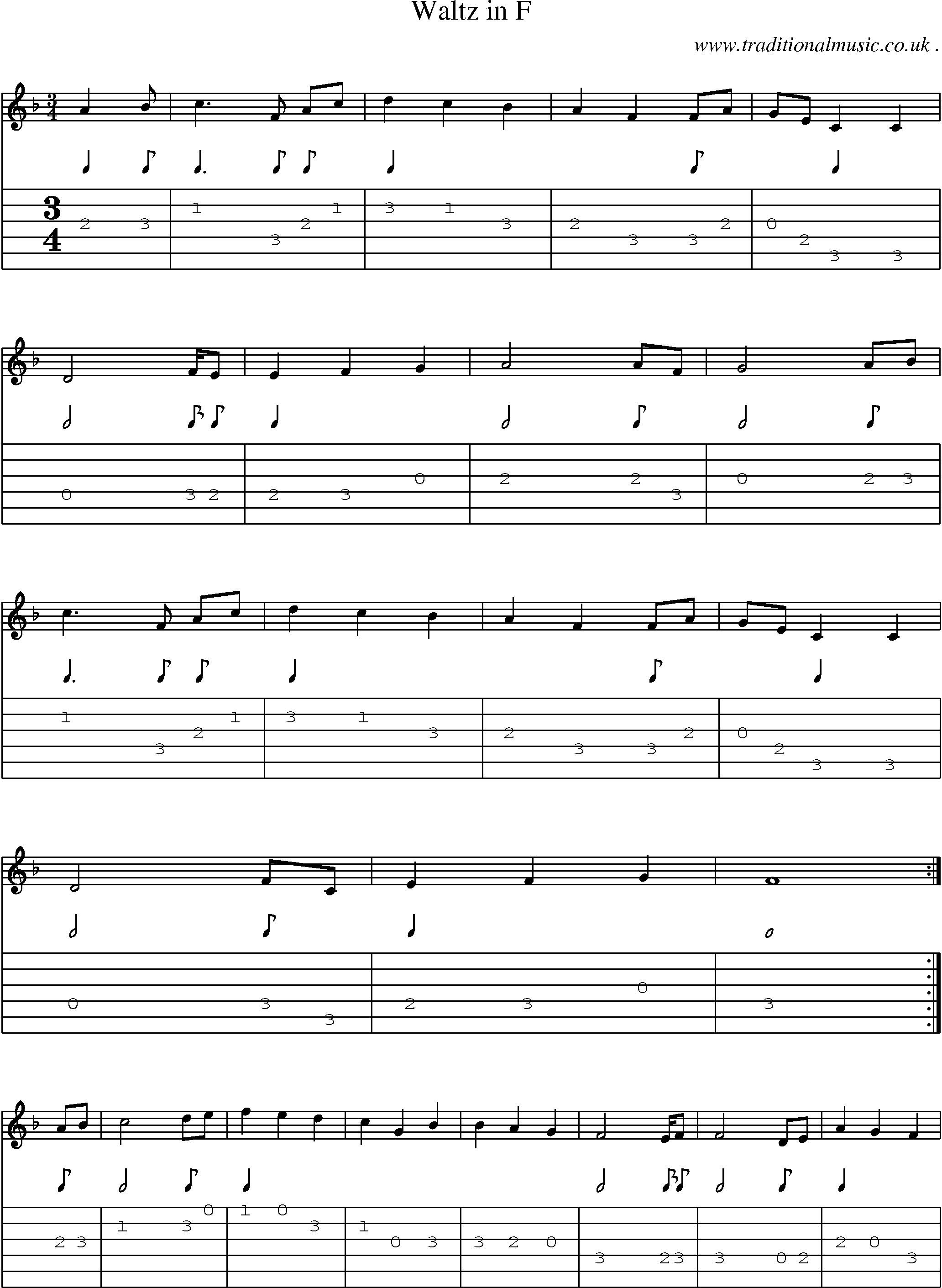 Sheet-Music and Guitar Tabs for Waltz In F