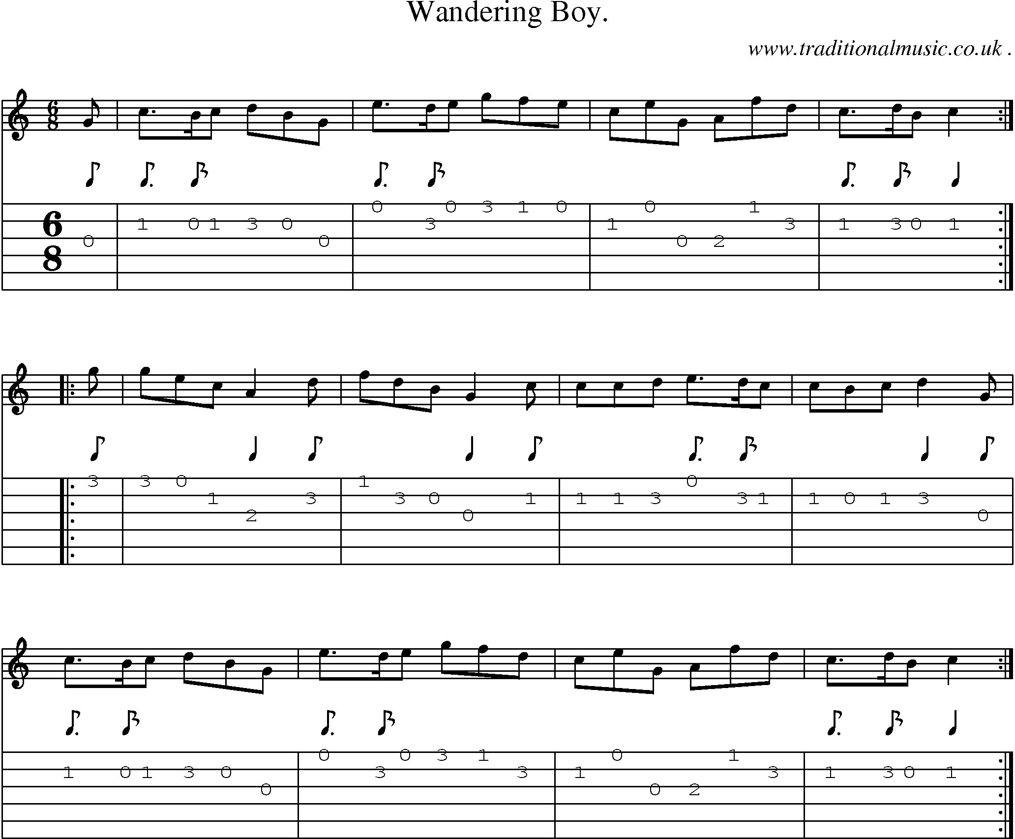 Sheet-Music and Guitar Tabs for Wandering Boy