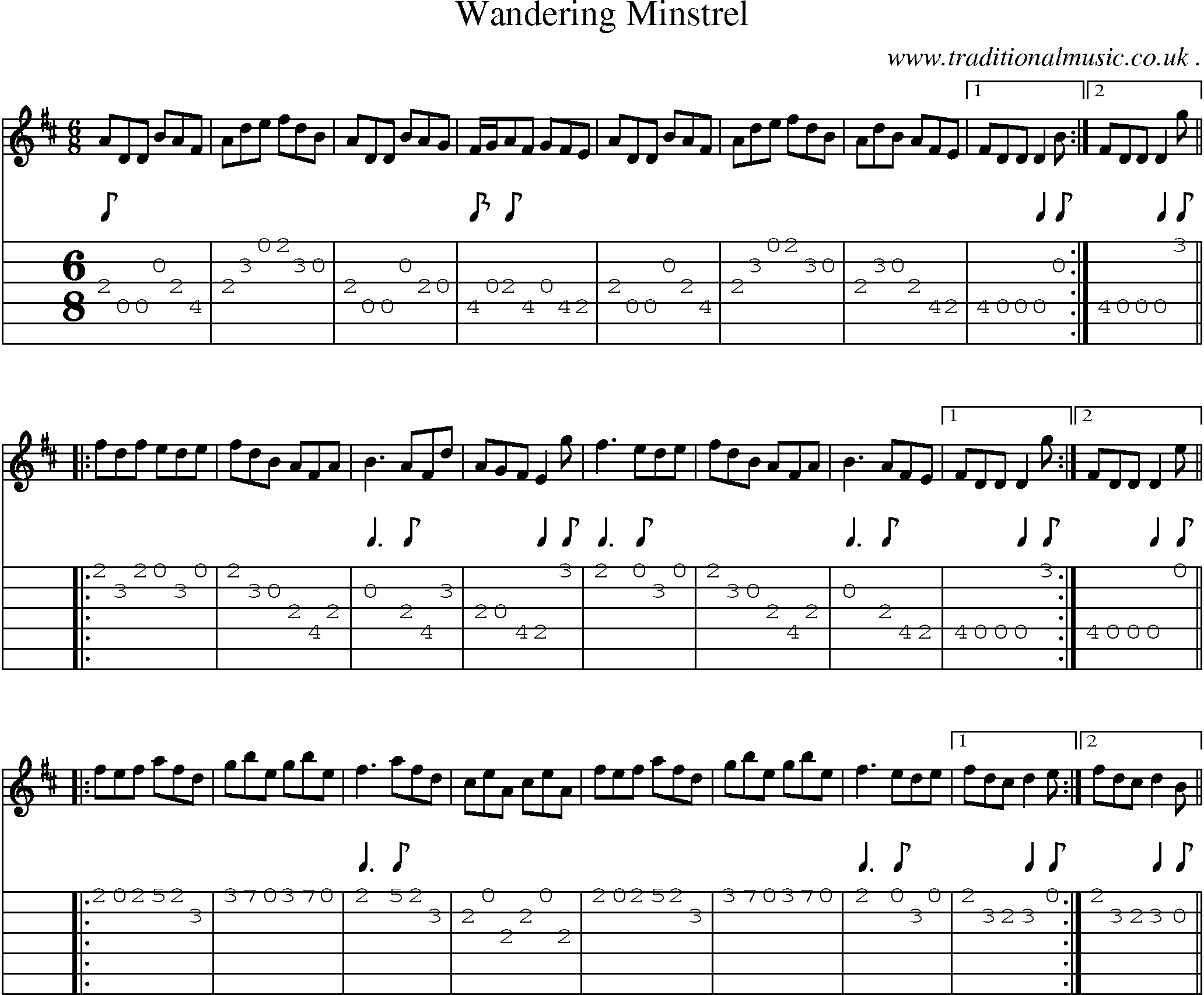 Sheet-Music and Guitar Tabs for Wandering Minstrel