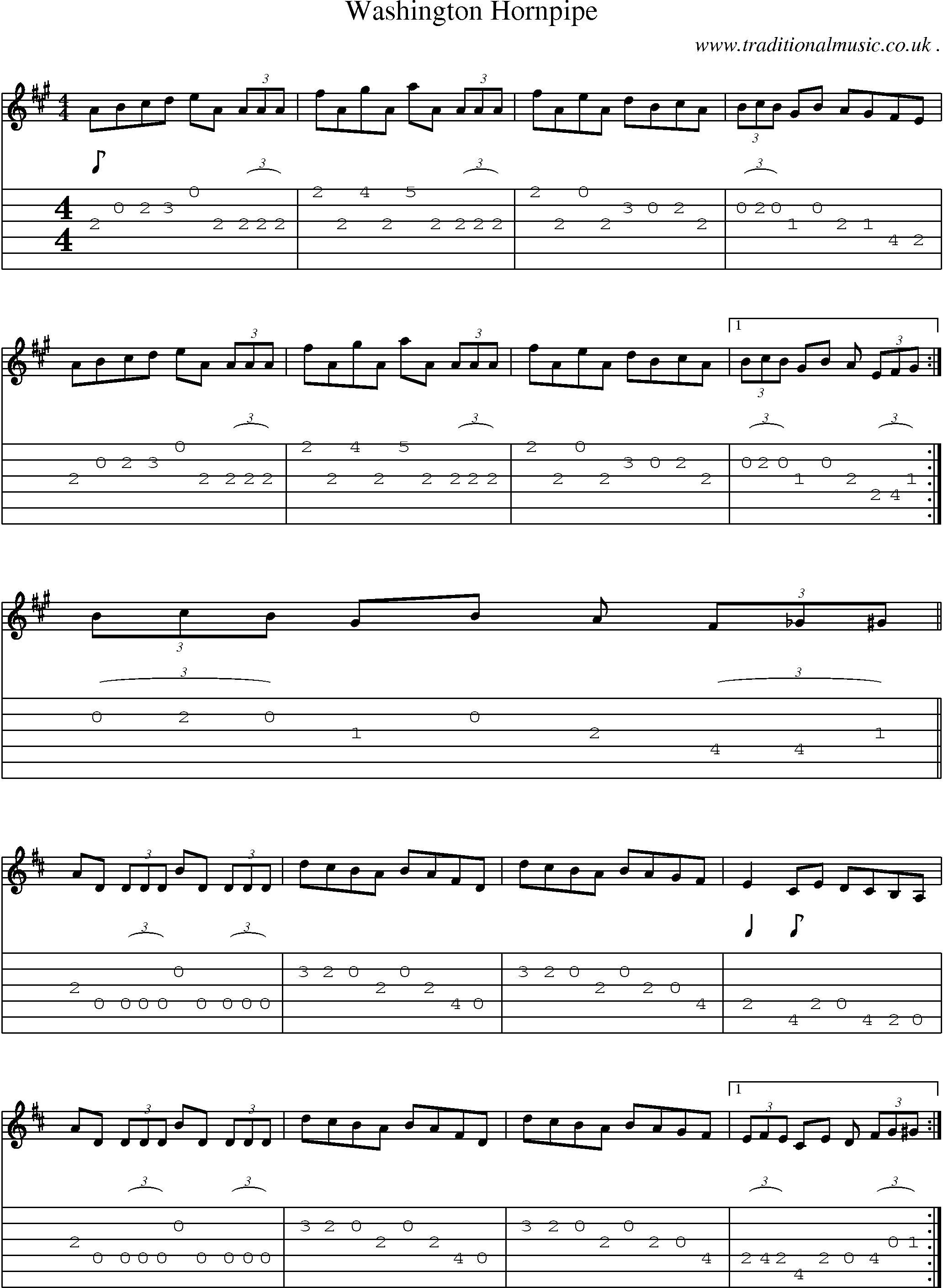 Sheet-Music and Guitar Tabs for Washington Hornpipe