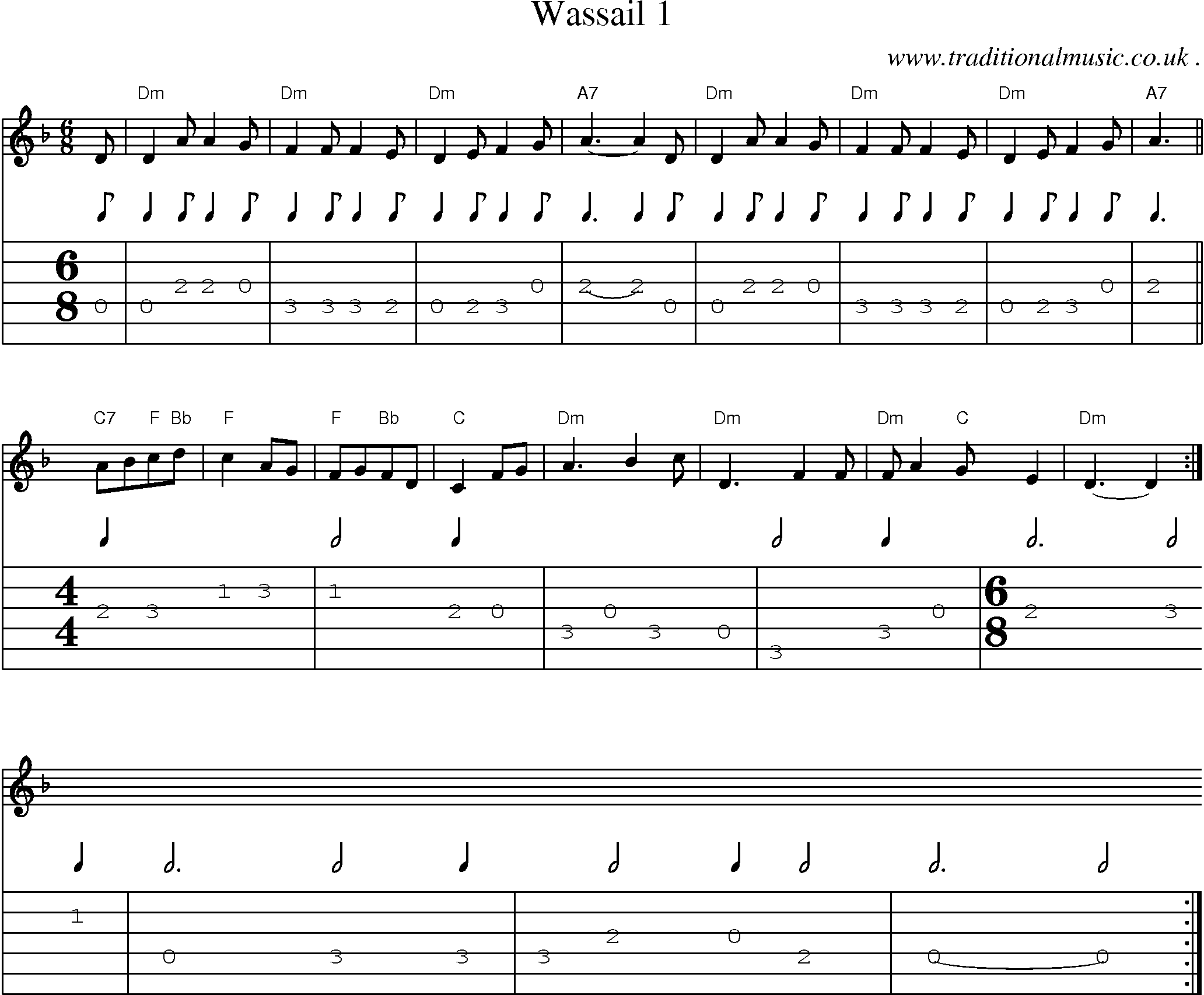 Sheet-Music and Guitar Tabs for Wassail 1