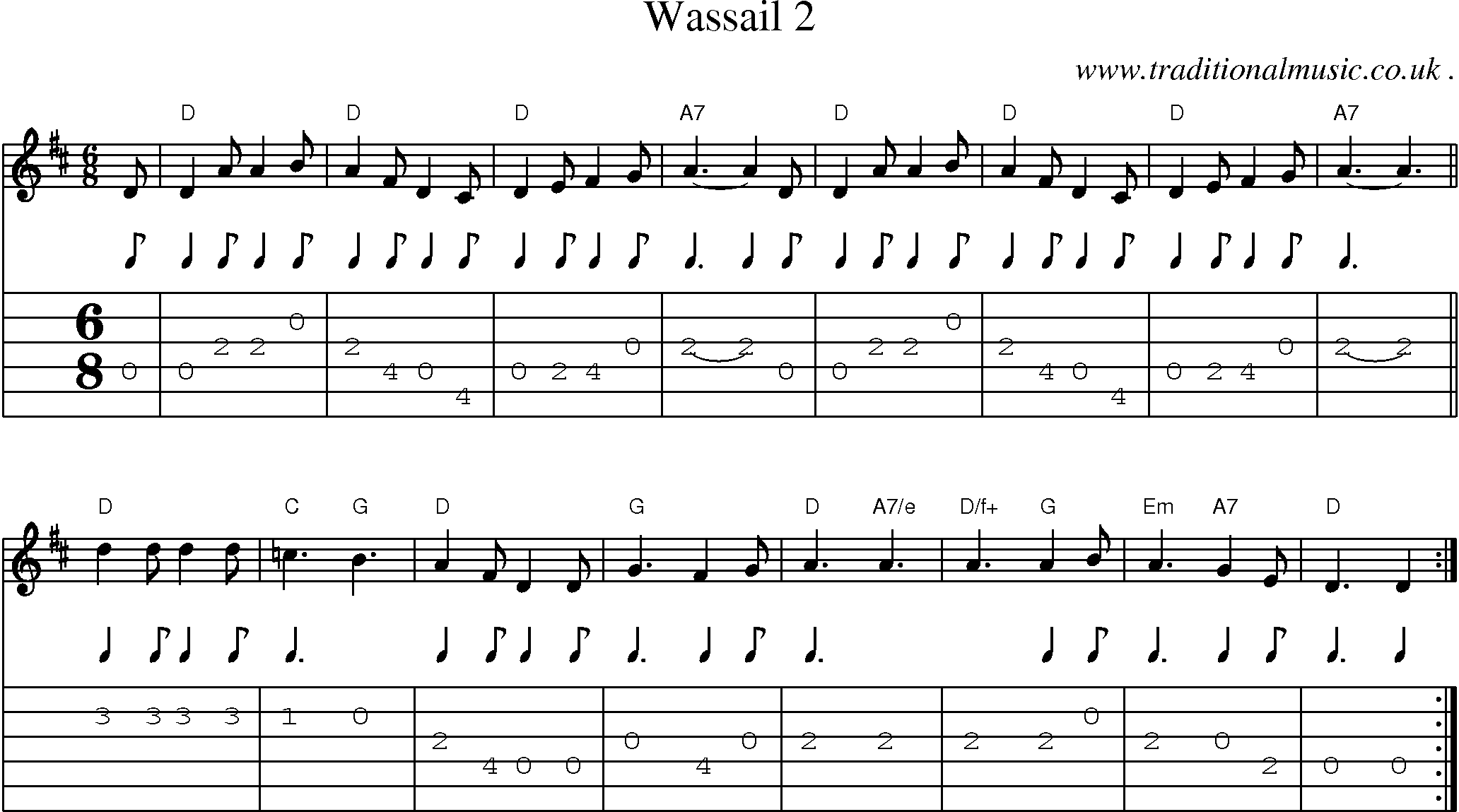 Sheet-Music and Guitar Tabs for Wassail 2