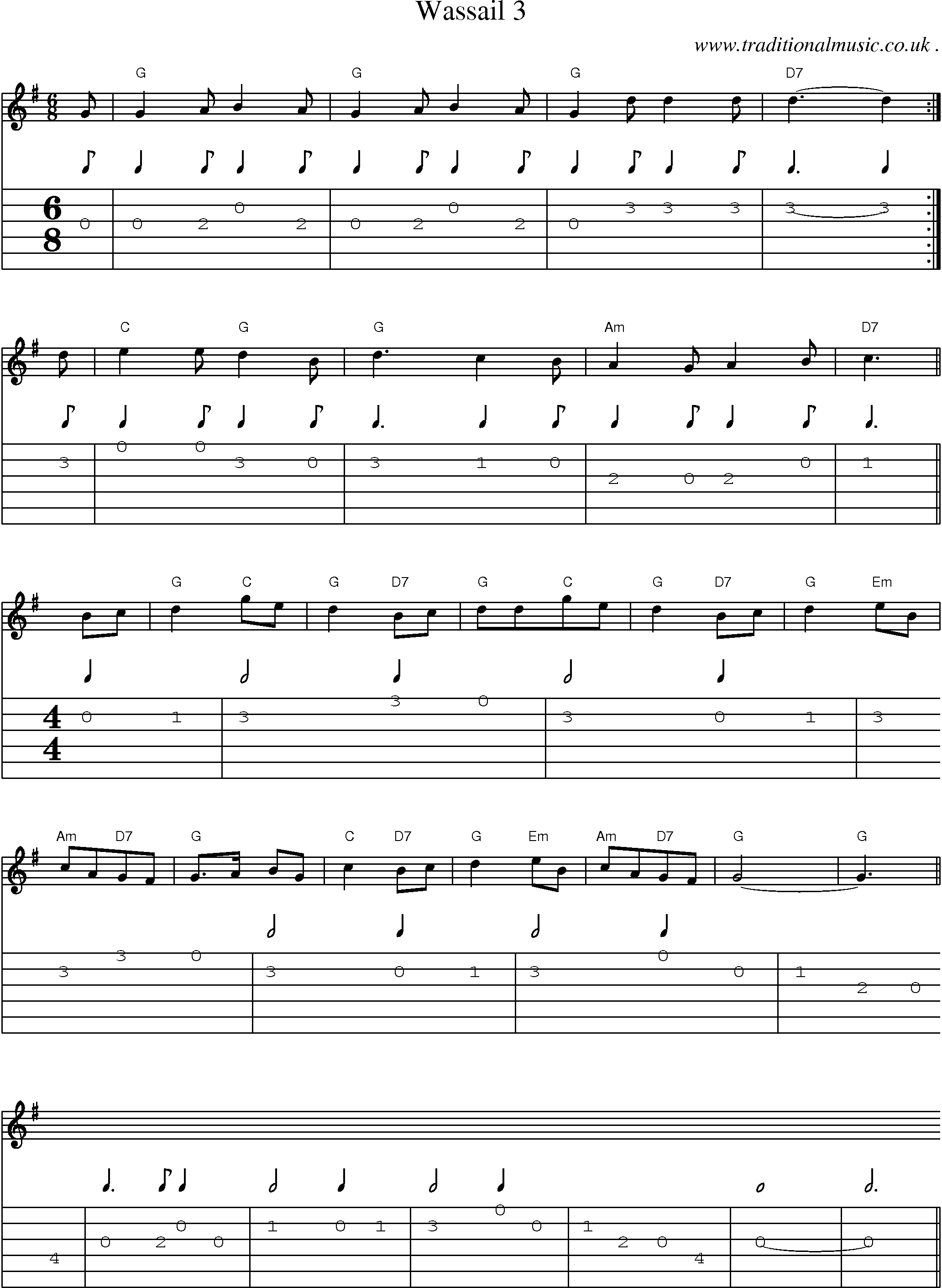 Sheet-Music and Guitar Tabs for Wassail 3