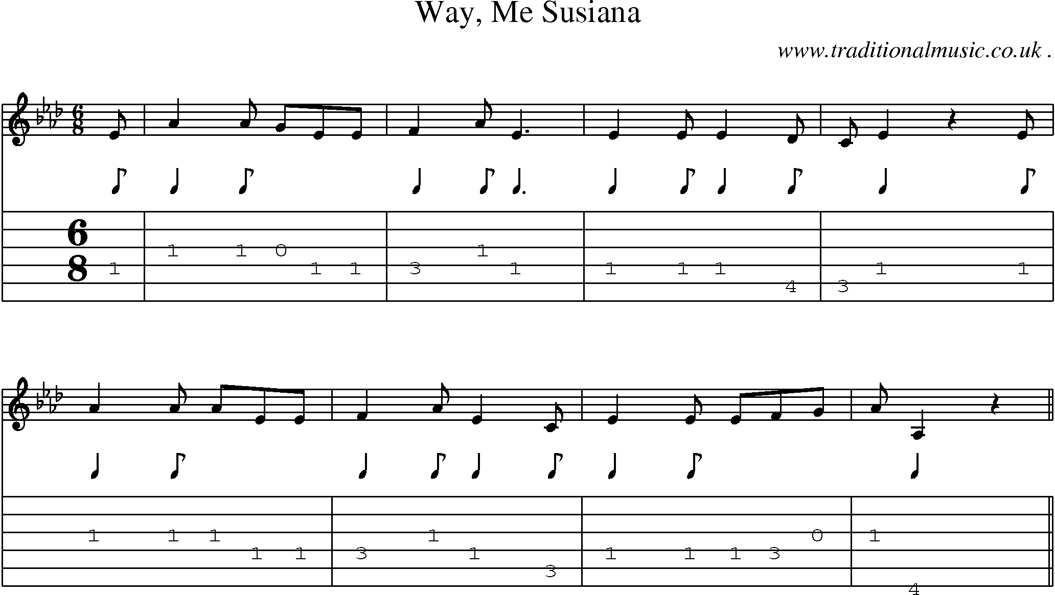 Sheet-Music and Guitar Tabs for Way Me Susiana