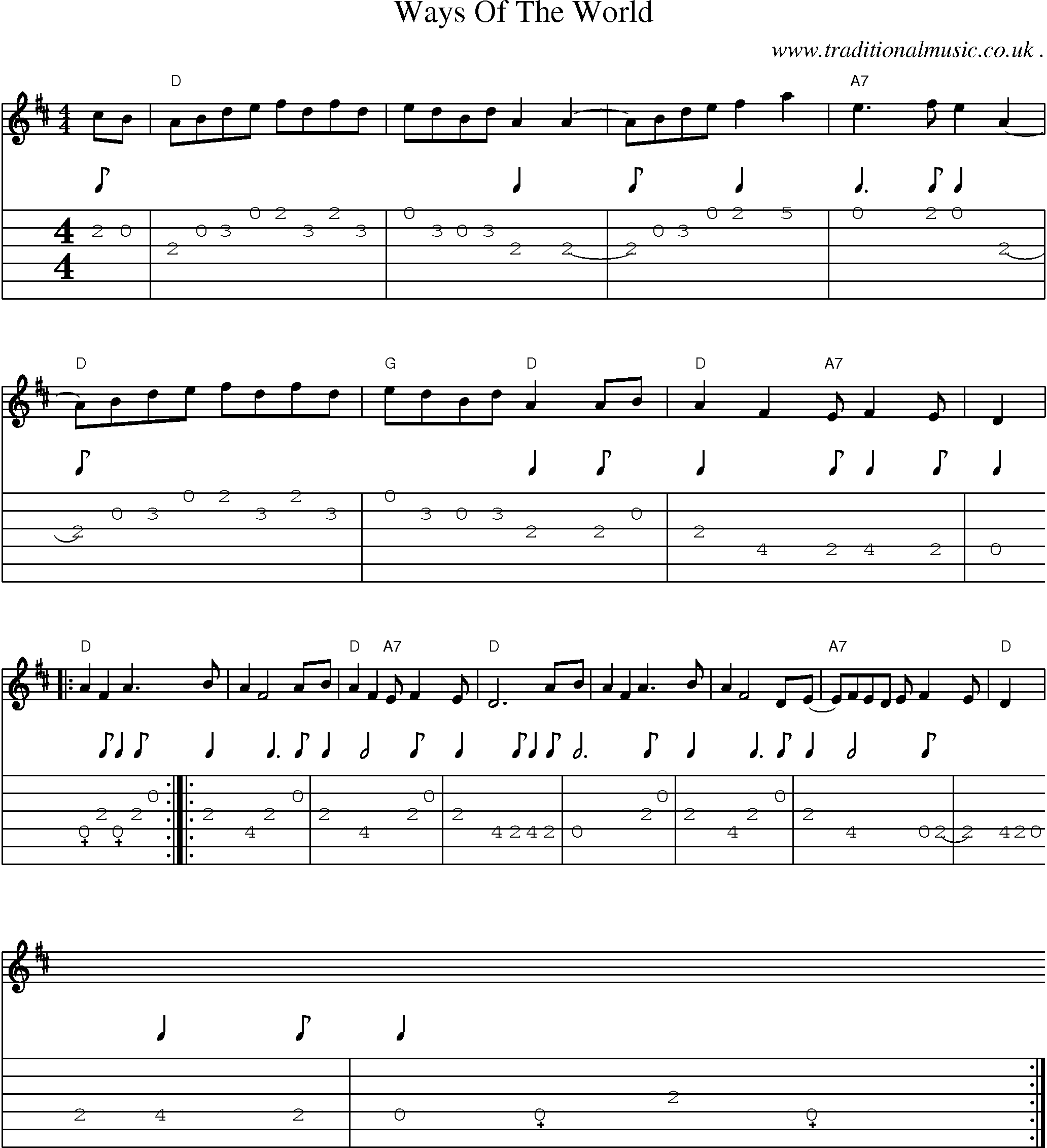 Sheet-Music and Guitar Tabs for Ways Of The World