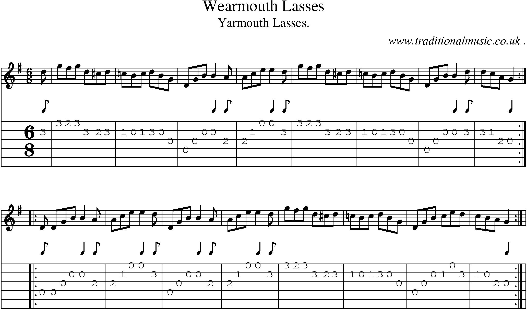 Sheet-Music and Guitar Tabs for Wearmouth Lasses