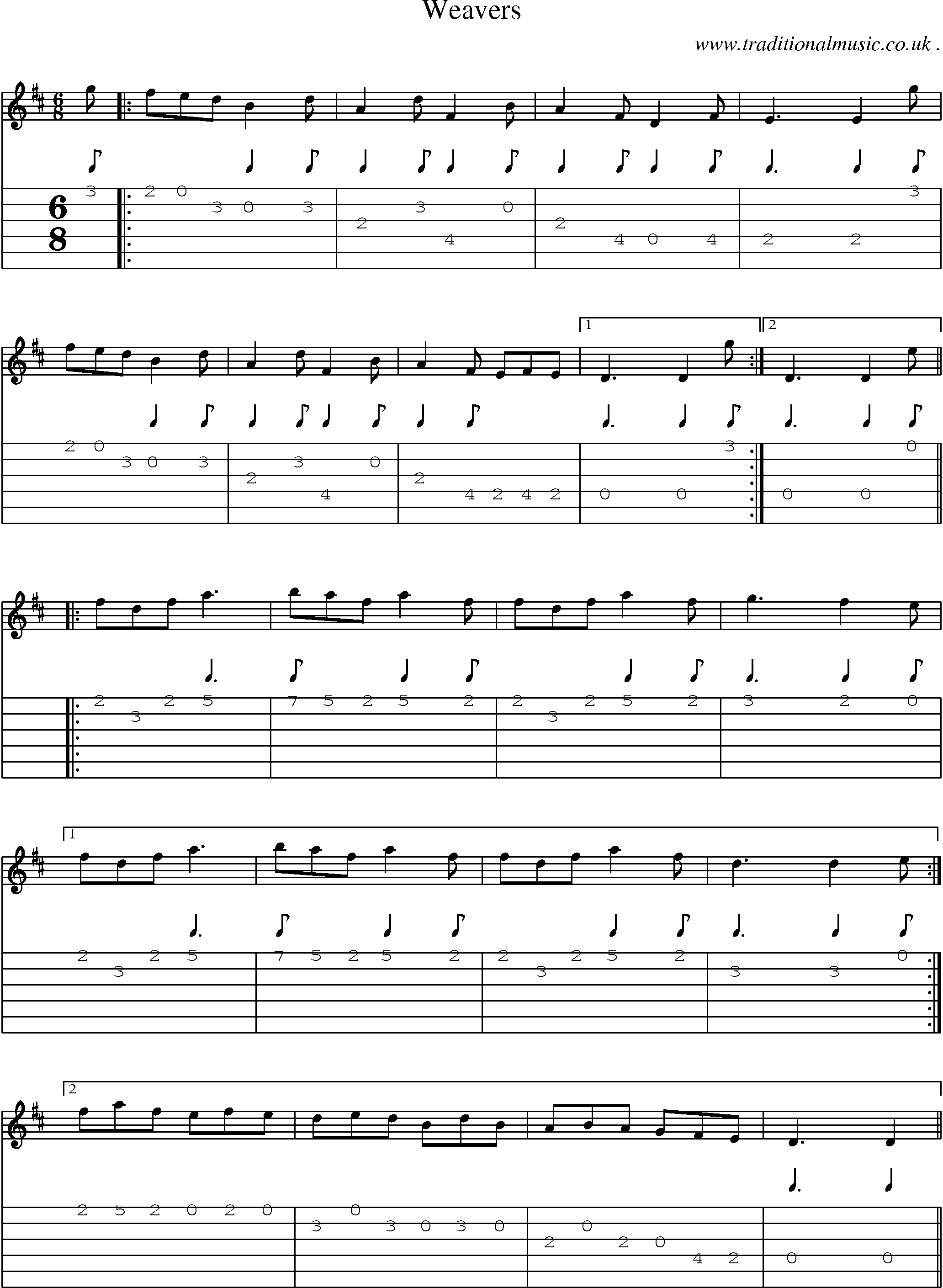 Sheet-Music and Guitar Tabs for Weavers